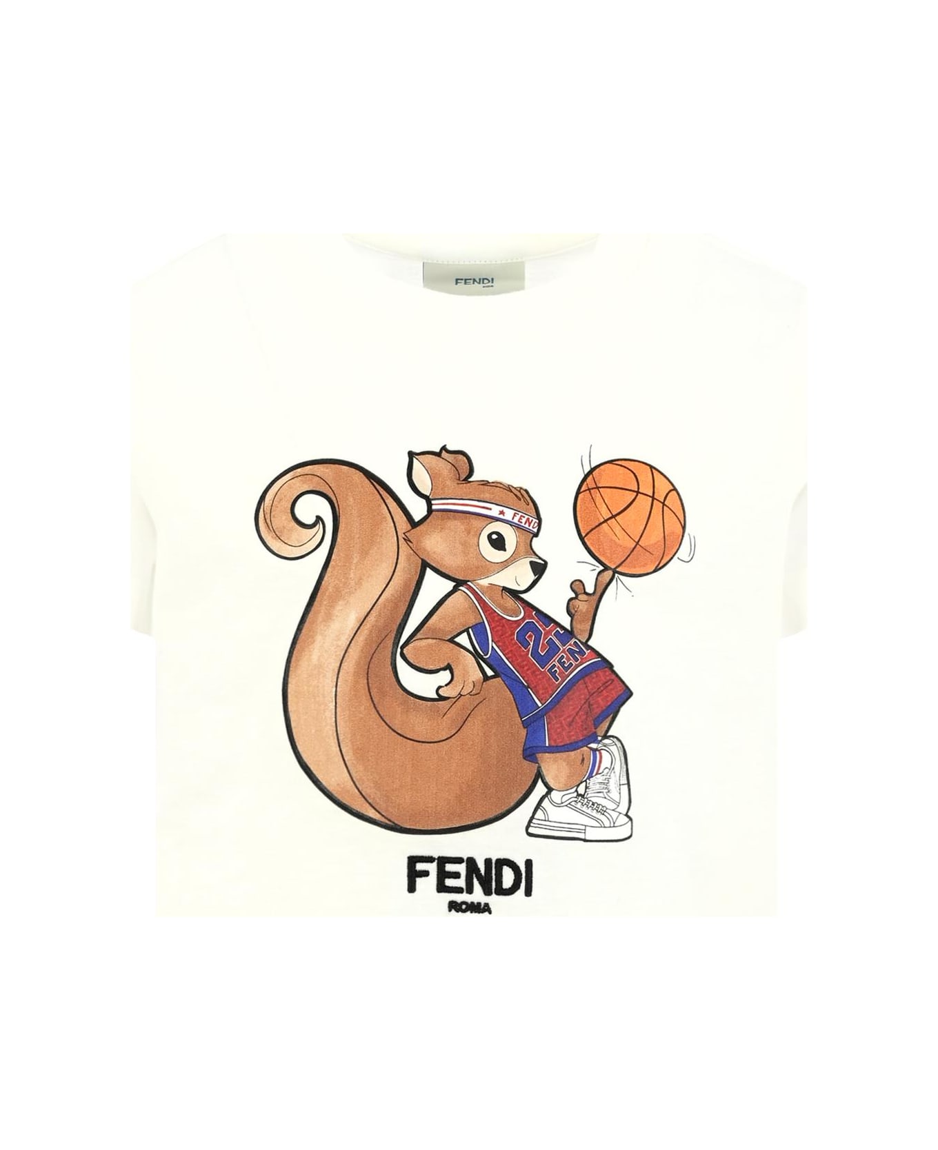 Fendi White T-shirt For Kids With Squirrel Print - White