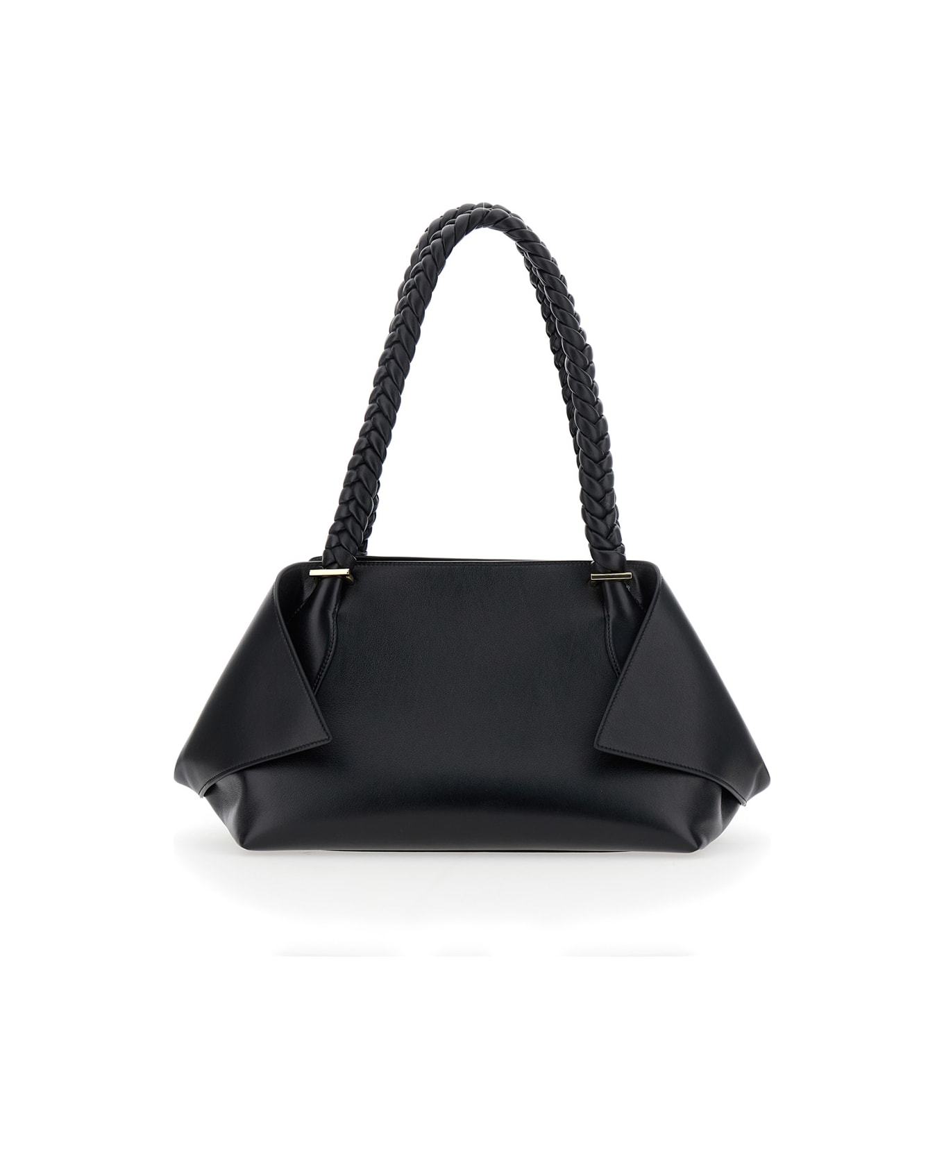 Ferragamo 
the Scarf Bag
 Black Shoulder Bag With Braided Handles And Folded Corners In Leather Woman - BLACK