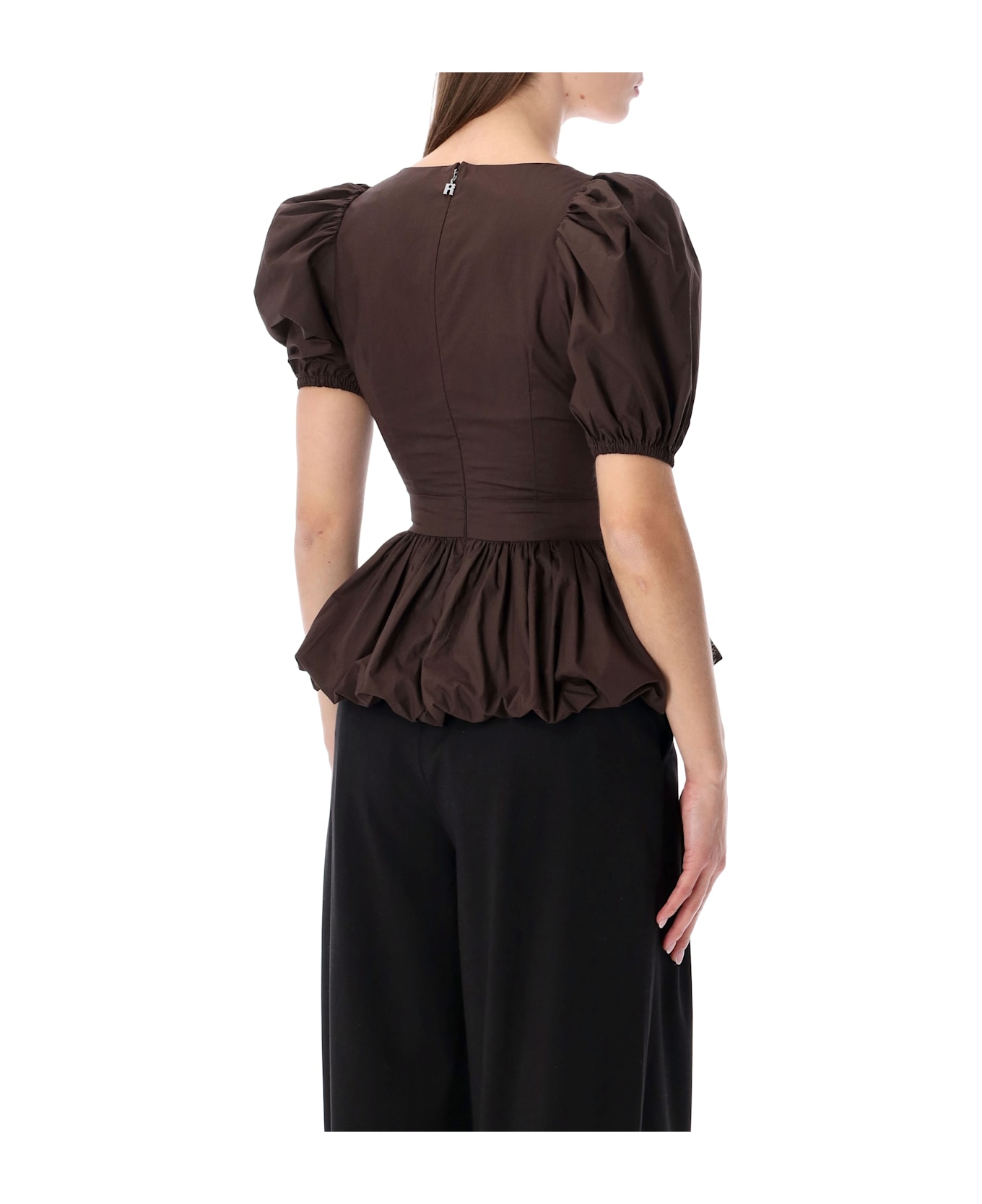 Rotate by Birger Christensen Rotate Puff-sleeve Bubble top - MOLE BROWN