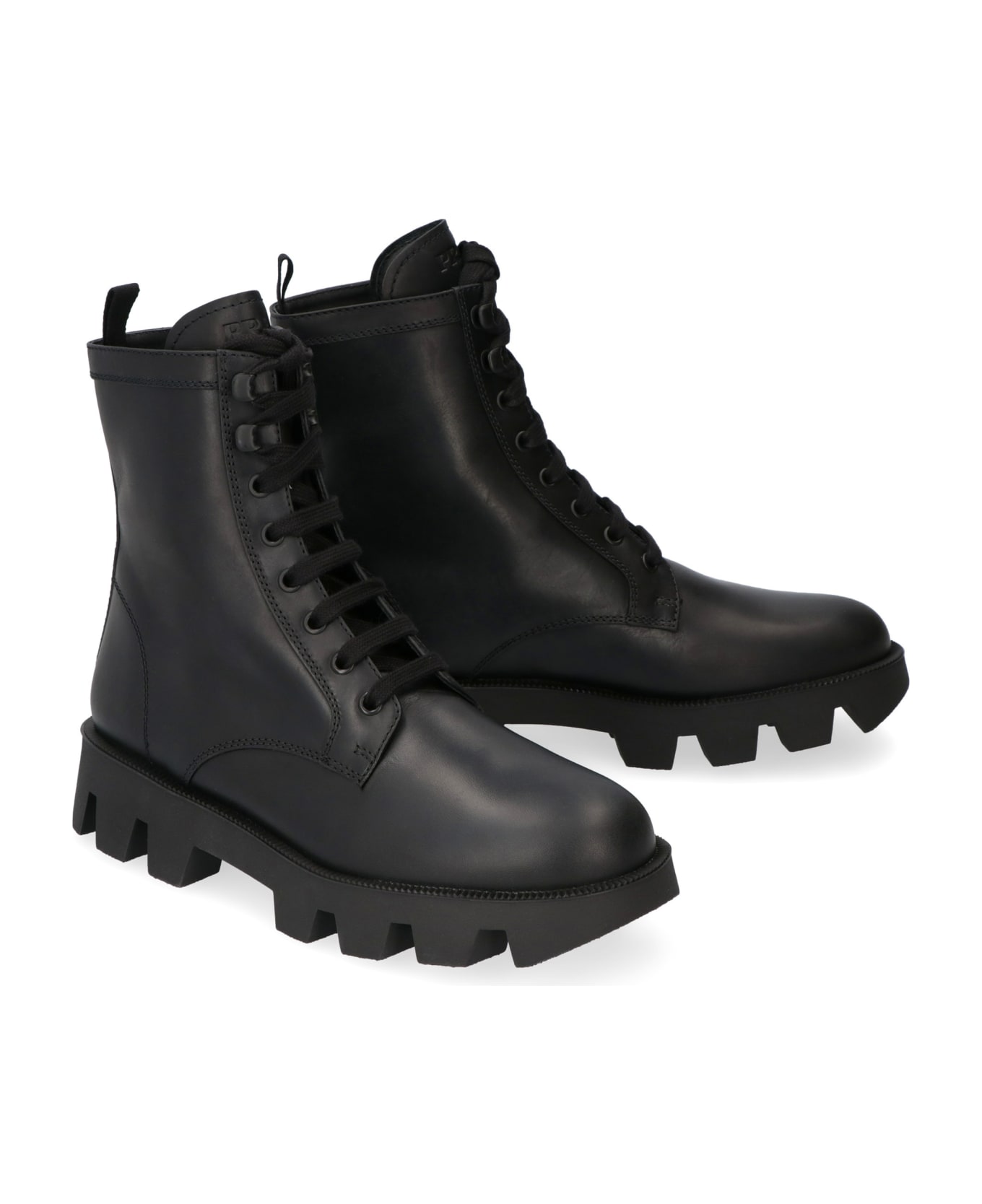 Prada Leather Combat Boots - black