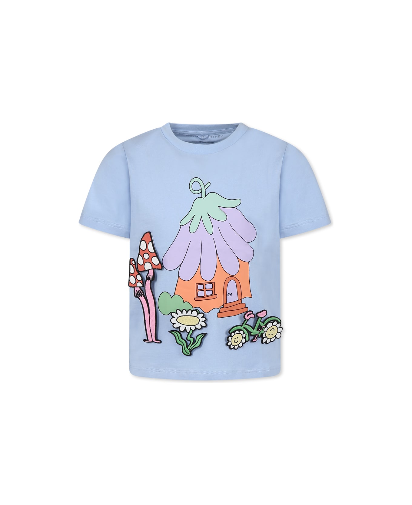 Stella McCartney Kids Light Blue T-shirt For Girl With House Print - Light Blue