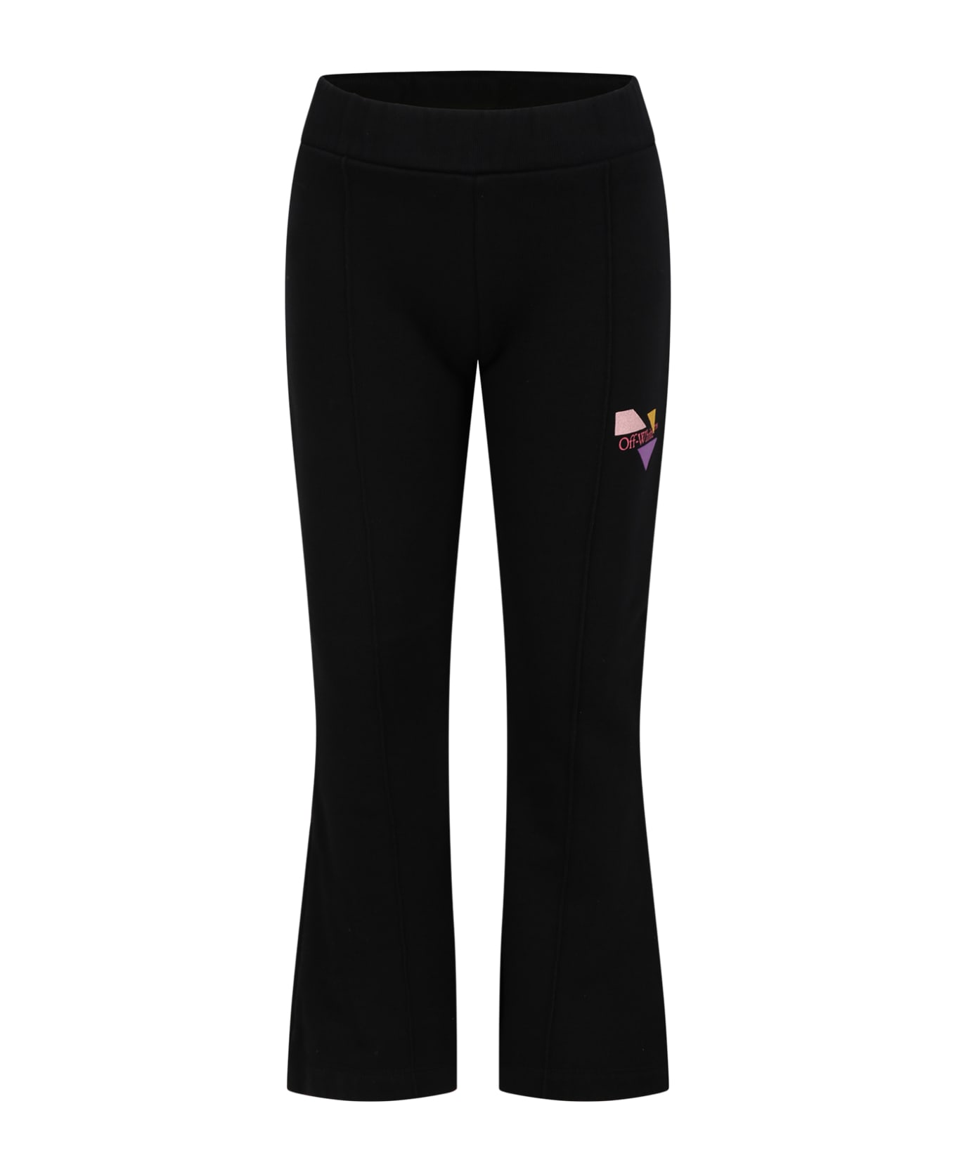 Off-White Black Trousers For Girl With Logo - Black
