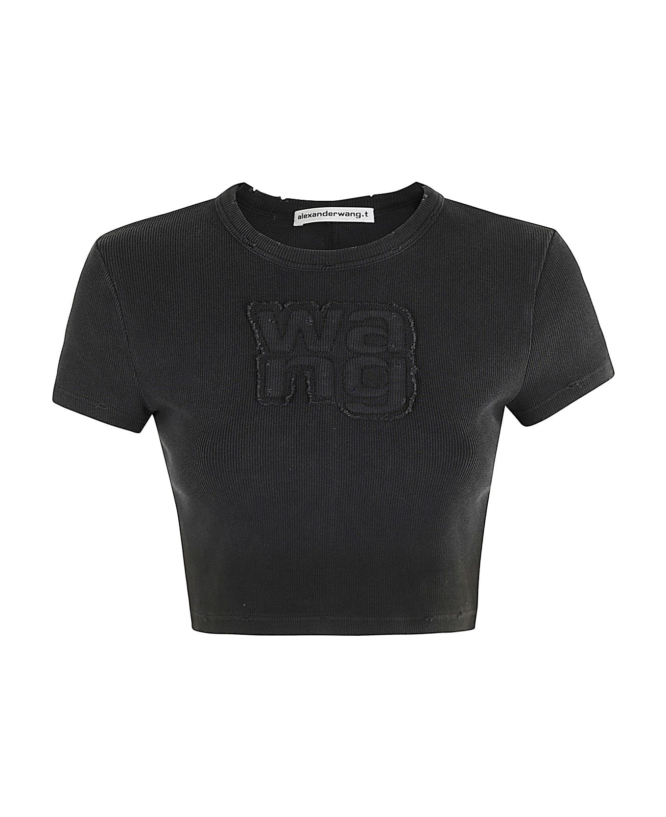 T by Alexander Wang Rib Baby Tee Logo - WASHED MAGNET BLACK