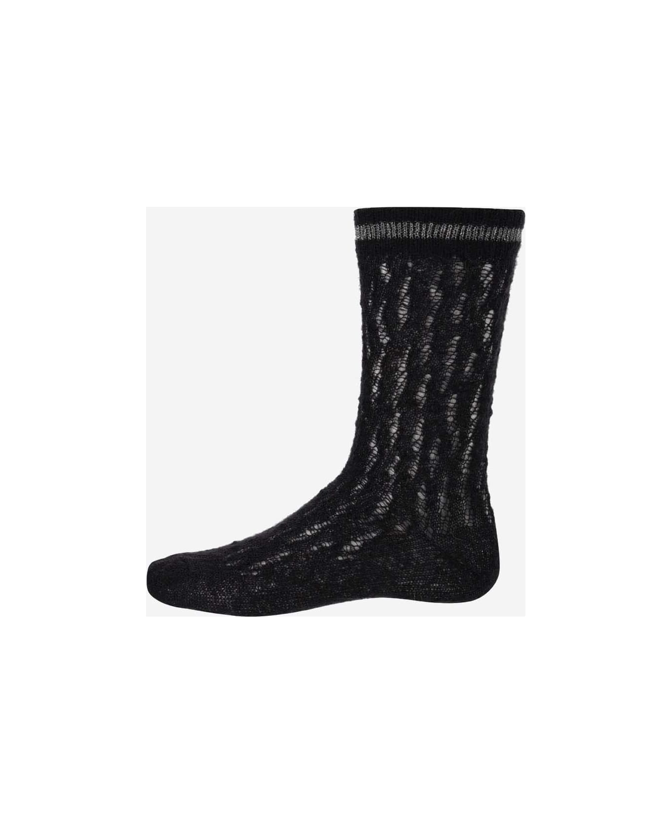 Alto Milano Mohair Blend Socks - Nero 靴下＆タイツ