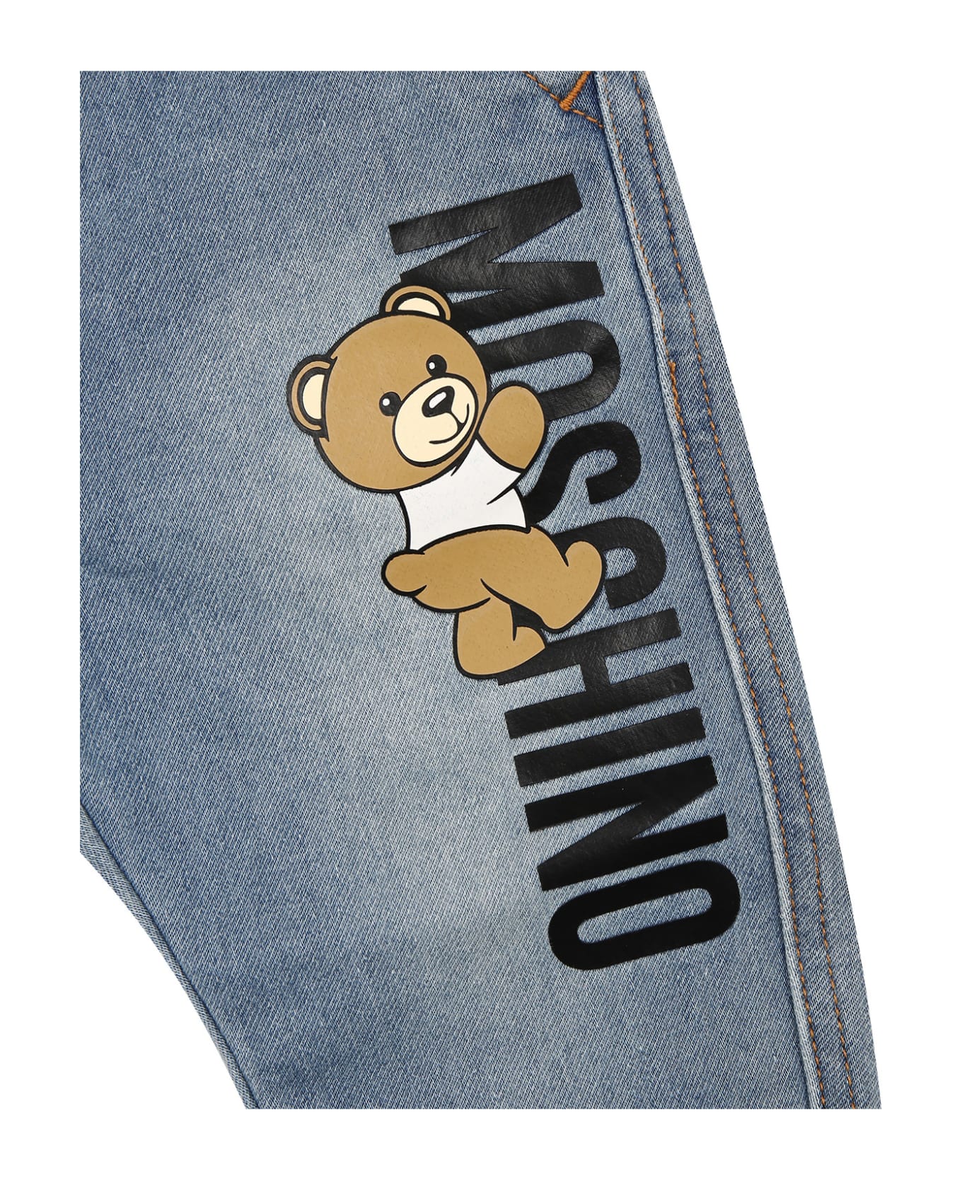 Moschino Denim Jeans For Baby Boy With Teddy Bear And Logo - Denim
