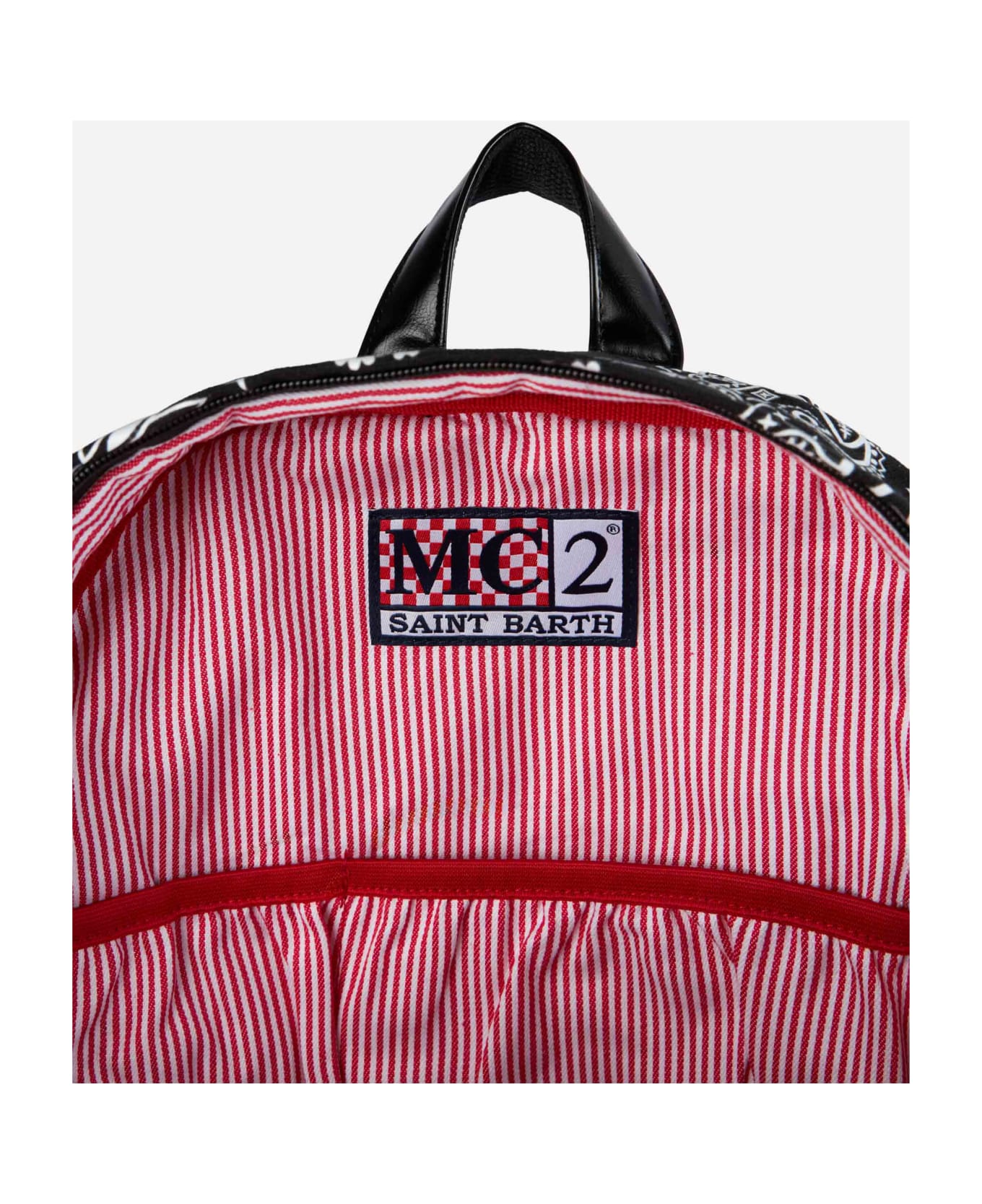 MC2 Saint Barth Canvas Backpack Cody With Black Bandanna Print - BLACK