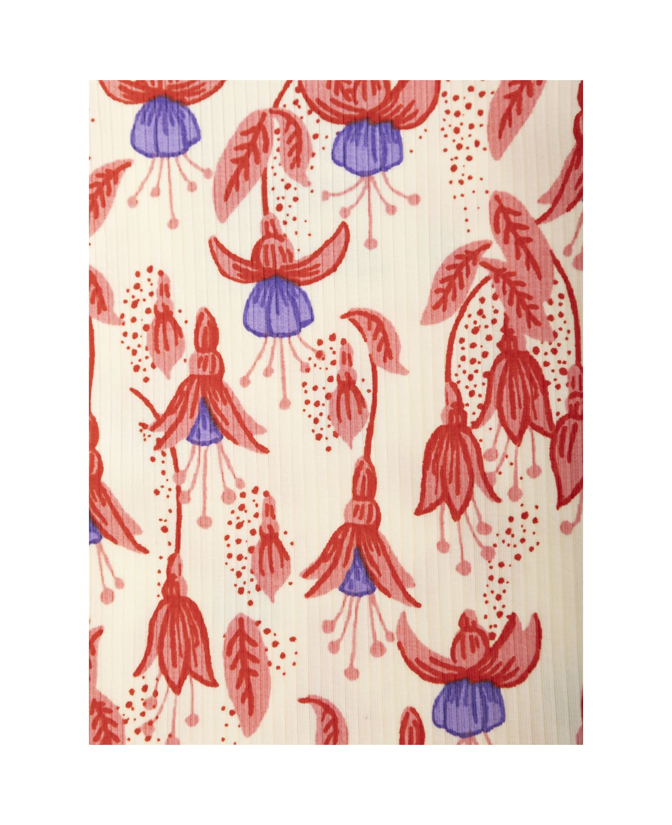 Mini Rodini Red T-shirt With High Neck And All-over Floral Motif In Cotton Stretch Girl - Multicolor