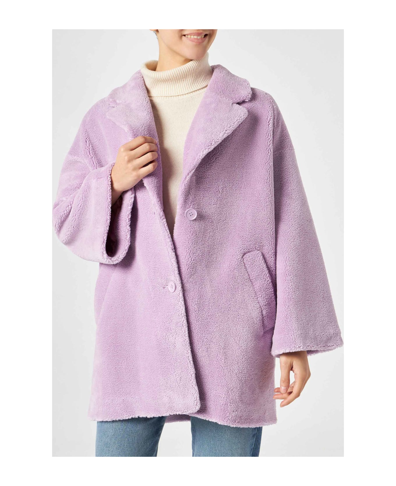 MC2 Saint Barth Woman Coat Lilac Teddy Fabric - PURPLE