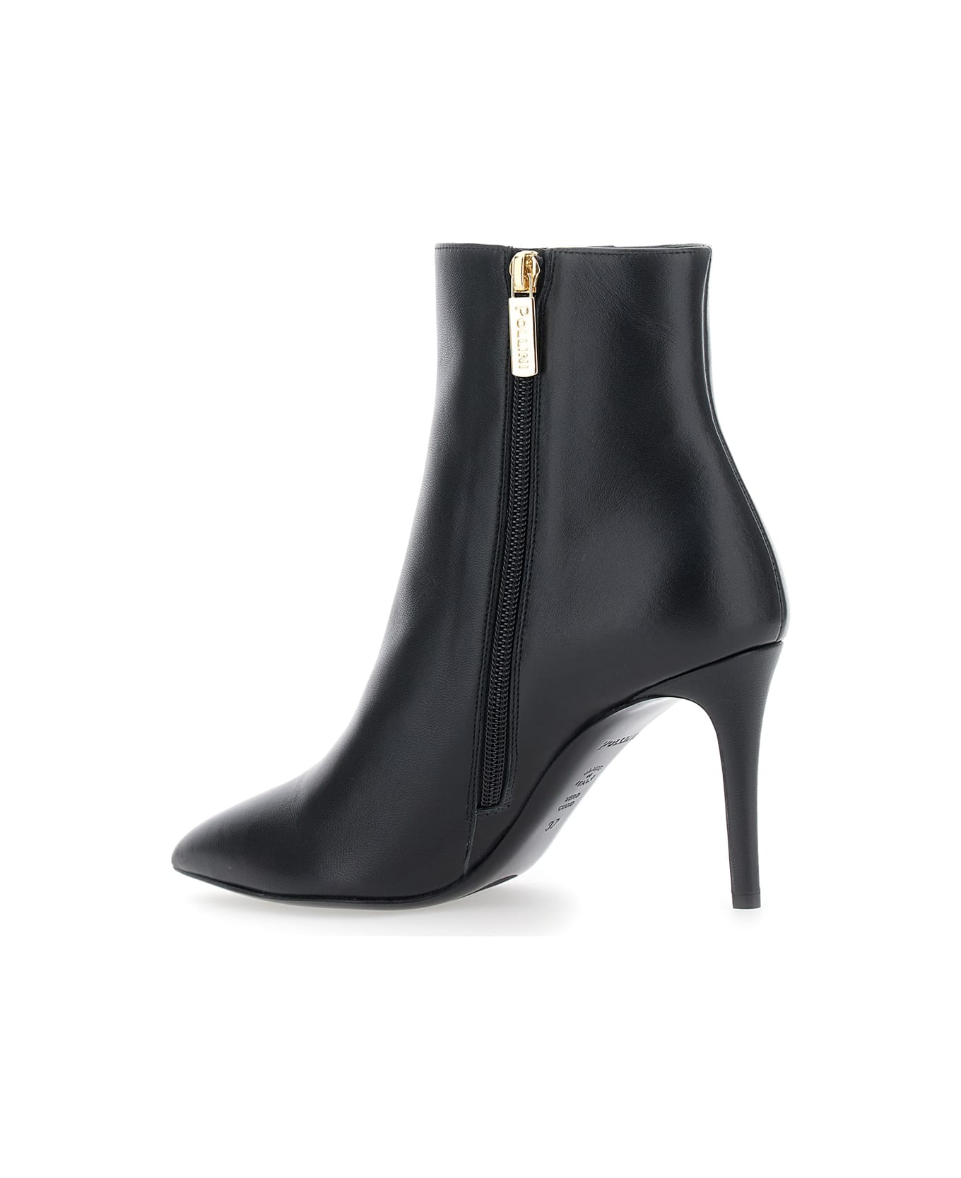 Pollini Black Ankle Boots With Stiletto Heel And Pointed Toe In Leather Woman - Black