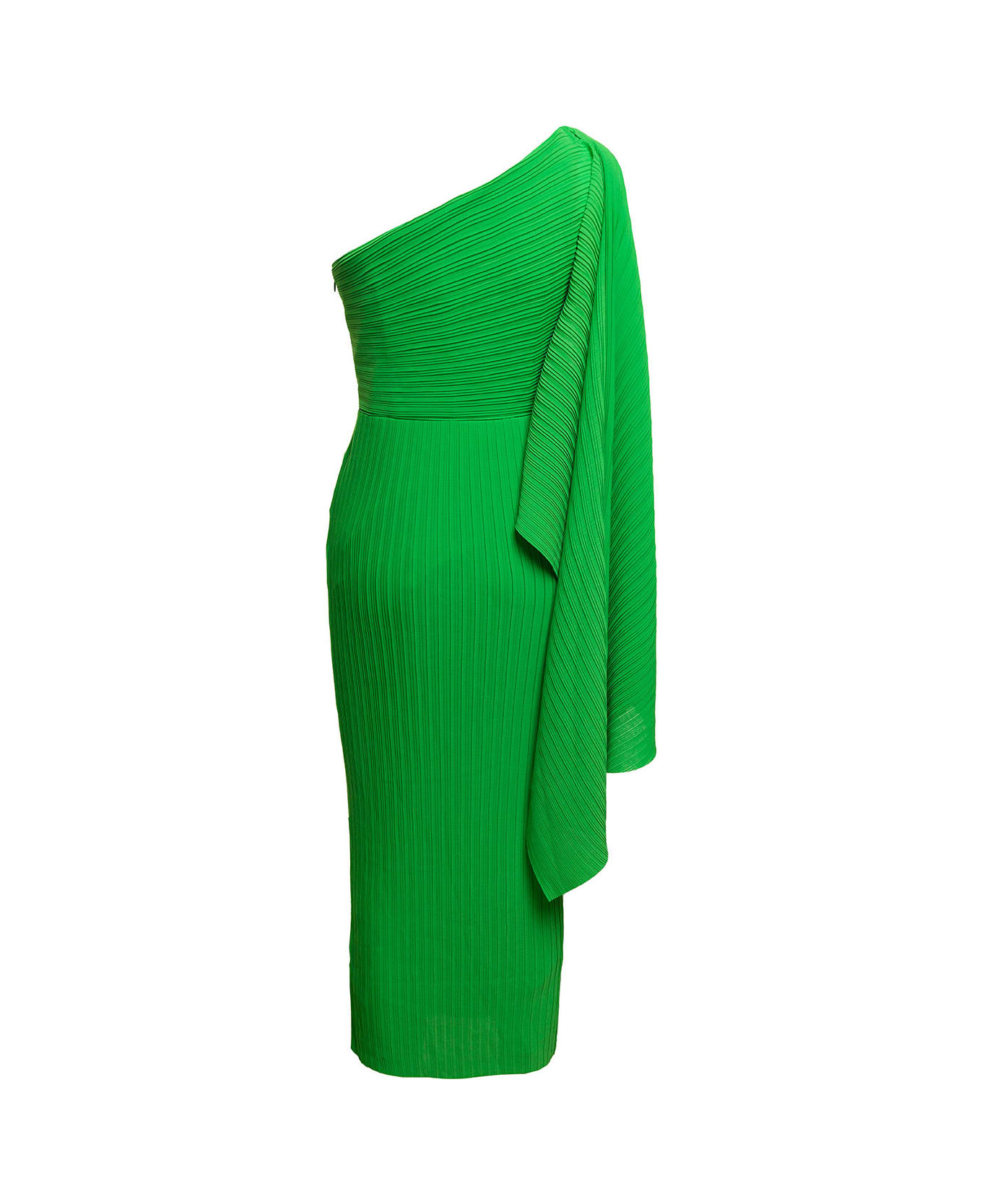 Solace London 'lenna' Midi Green One-shoulder Dress In Pleated Fabric Woman - Green