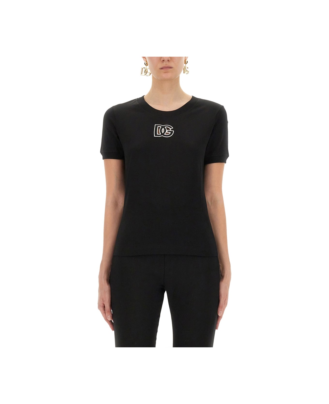 Dolce 
Gabbana Jersey T-shirt With Dg Logo Embroidery - BLACK