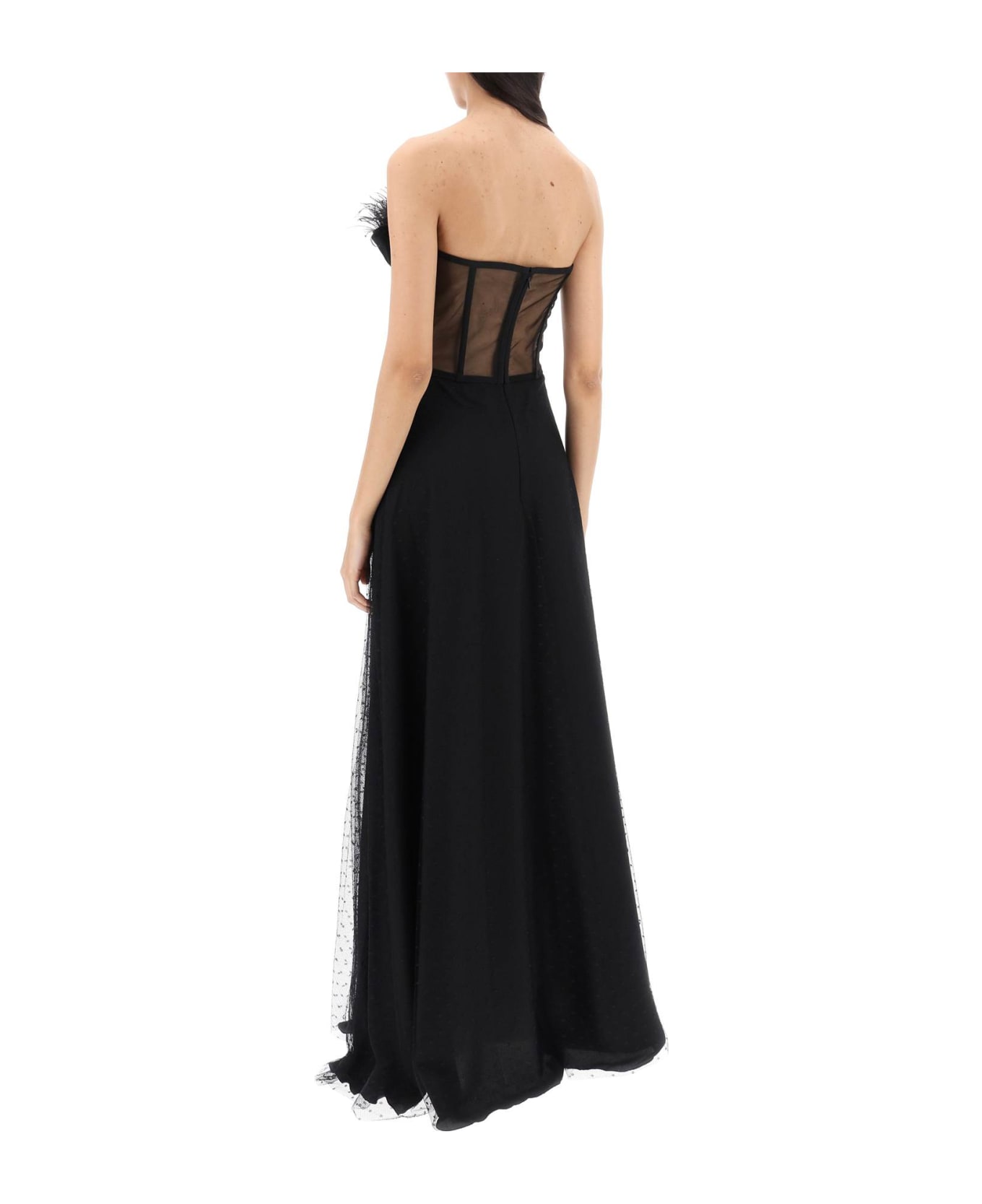 19:13 Dresscode Long Bustier Dress With Feather Trim - BLACK (Black)