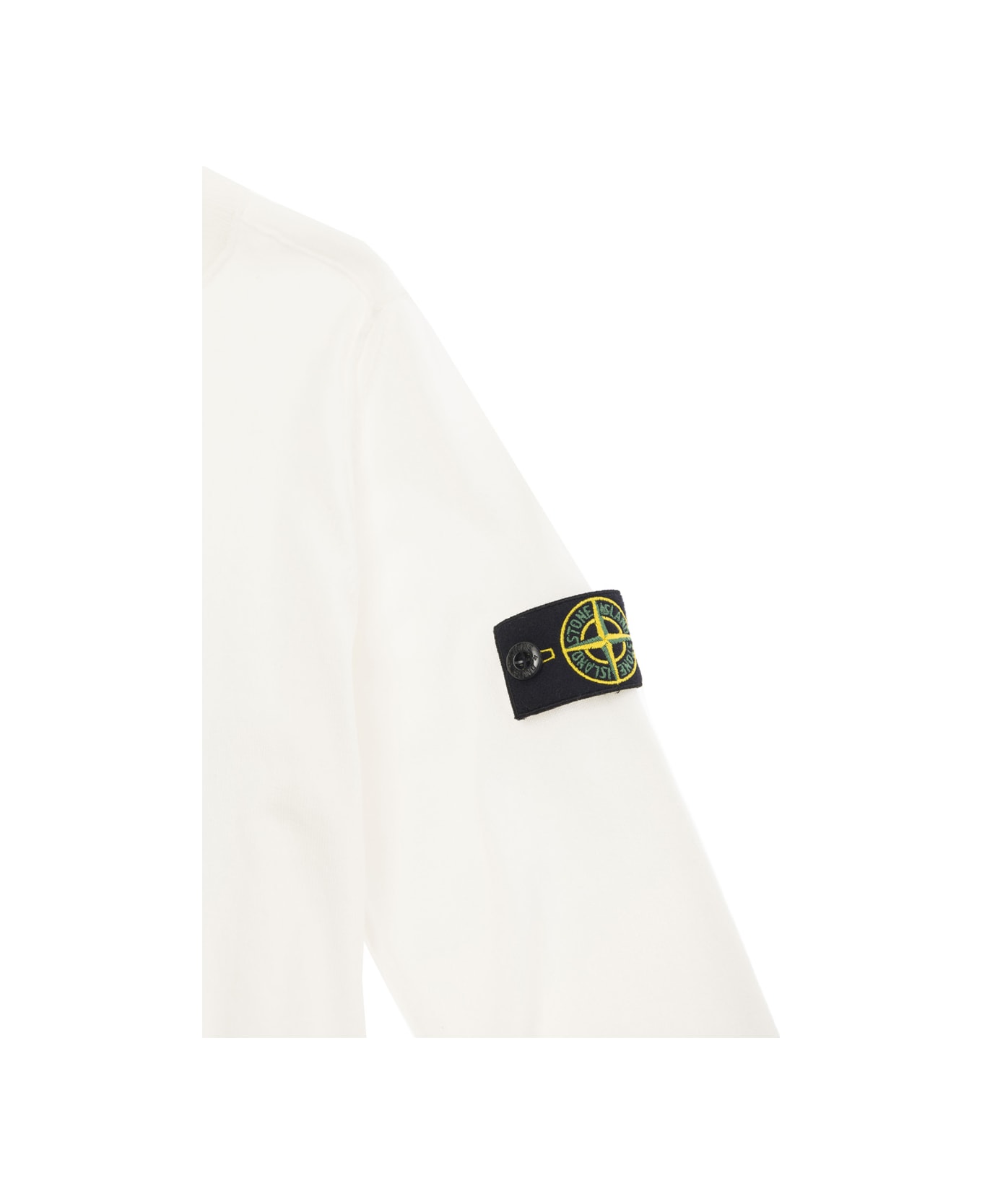 Stone Island Junior White Crewneck Sweatshirt With Logo Patch In Cotton Boy - White ニットウェア＆スウェットシャツ