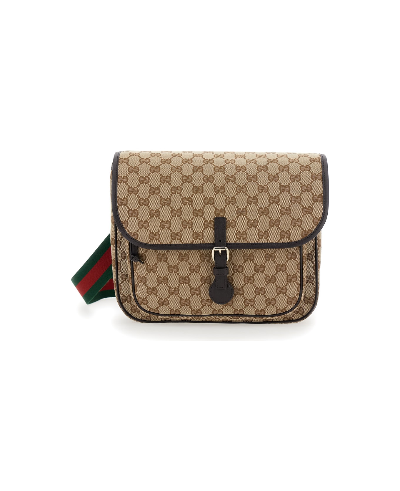 Gucci Beige Crossbody Bag With All-over Gg Motif And Web Detail In Fabric Boy - Beige