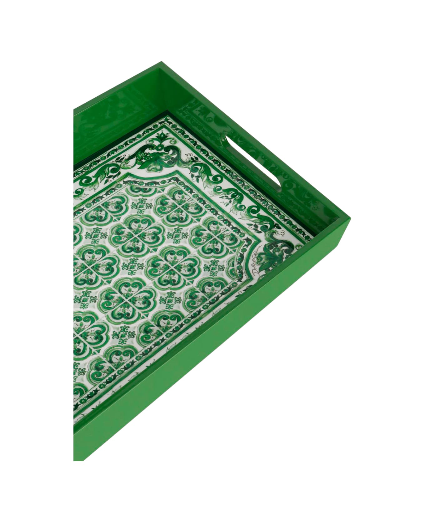 Dolce & Gabbana Green Rectangular Tray With Maiolica Motif In Plexiglass Home - Green