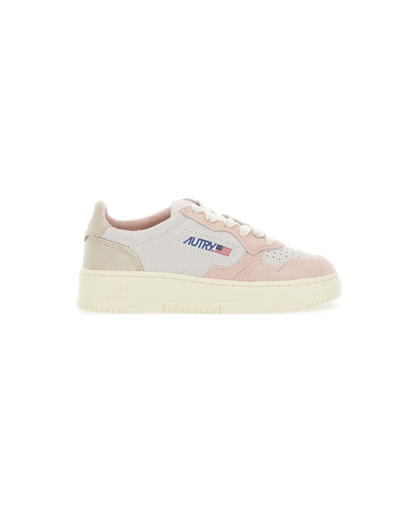 Autry 'medalist' Pink Low Top Sneakers With Logo Patch On The Side And Perforated Panels In Leather Girl - Pink