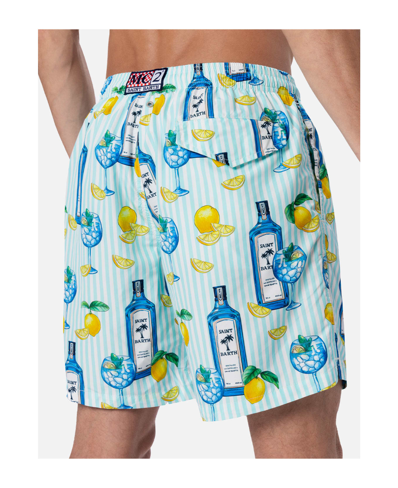 MC2 Saint Barth Man Lightweight Fabric Swim-shorts Lighting With Gin Tonic Print - GREEN