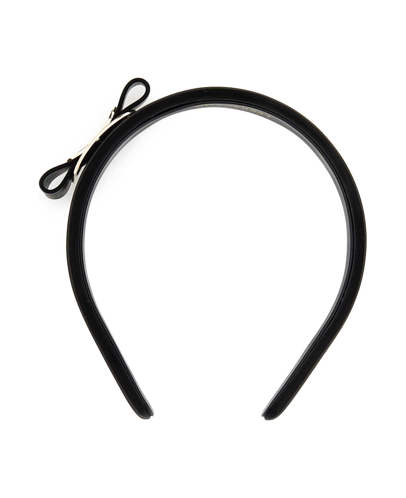 Ferragamo Black Leather Hairband - Black