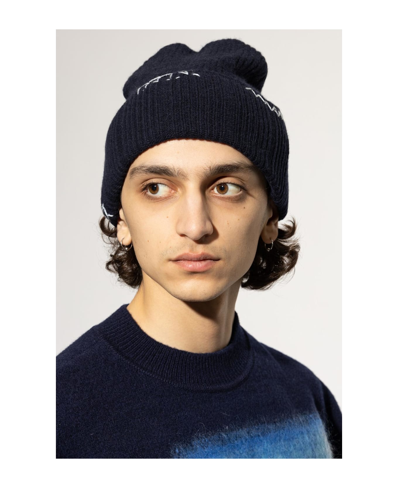 Marni Wool Beanie With Stitching - ULTRAMARINE