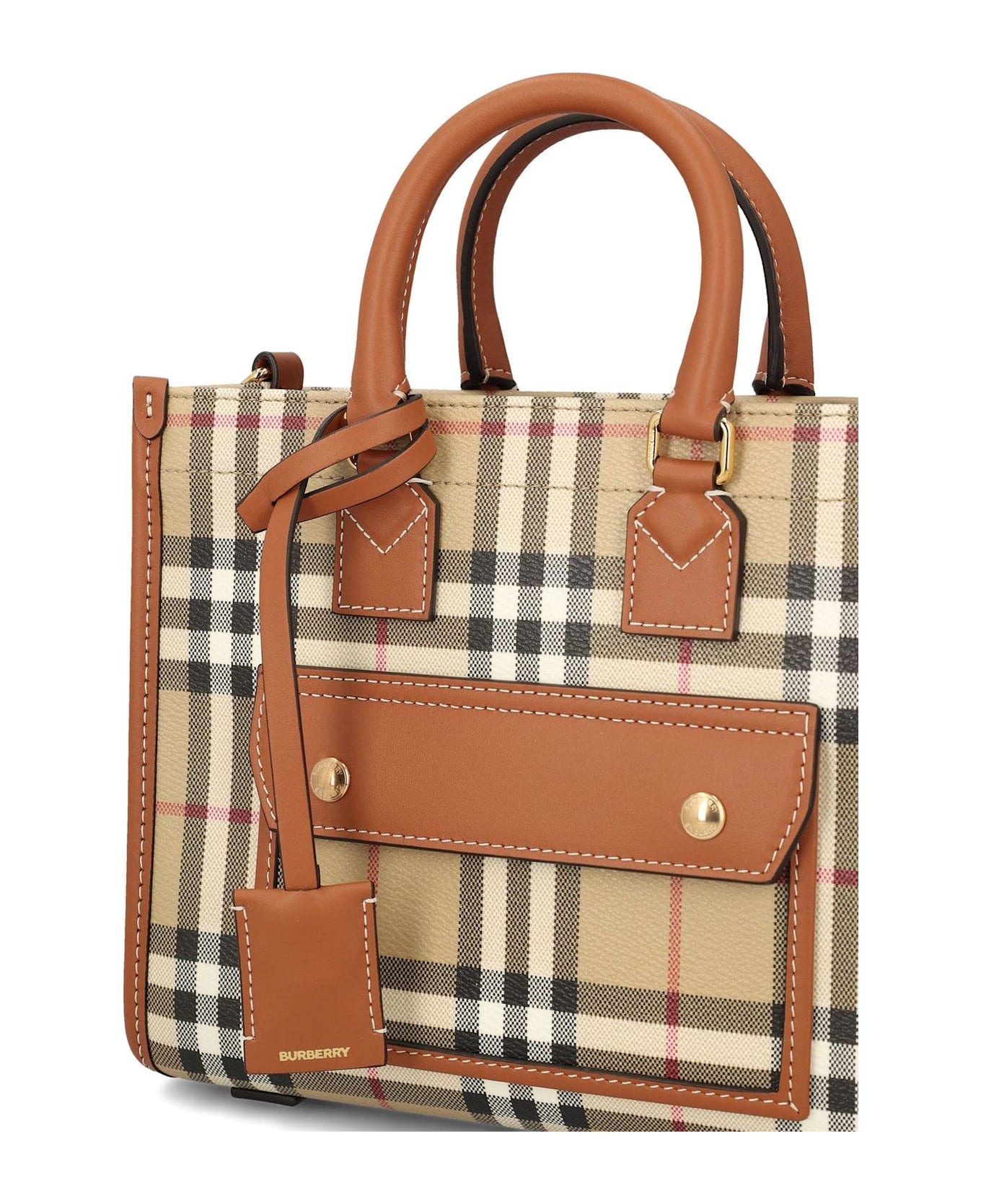 Burberry Mini Freya Tote Bag - VNTG CHK/BRIAR BROWN