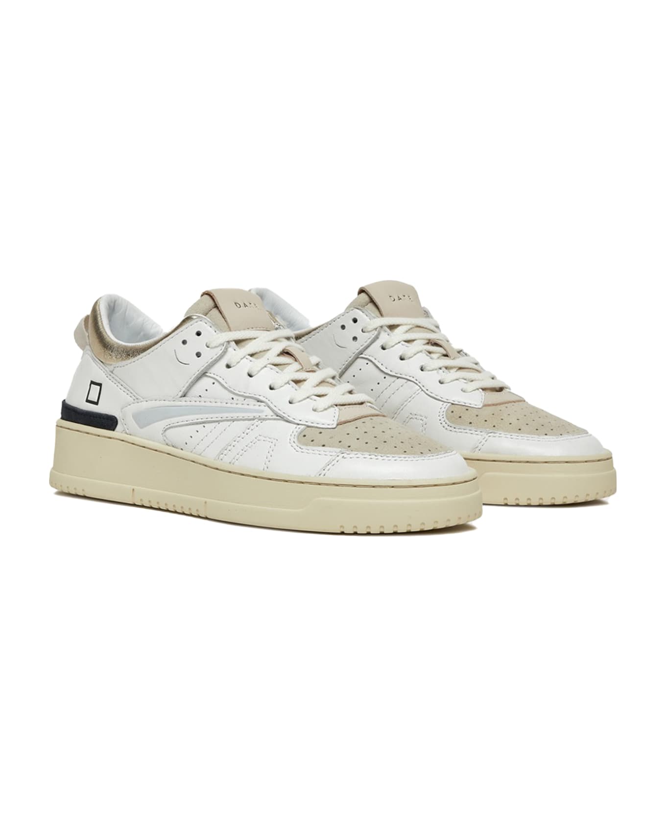 D.A.T.E. Women's Torneo White Gold Leather Sneaker スニーカー