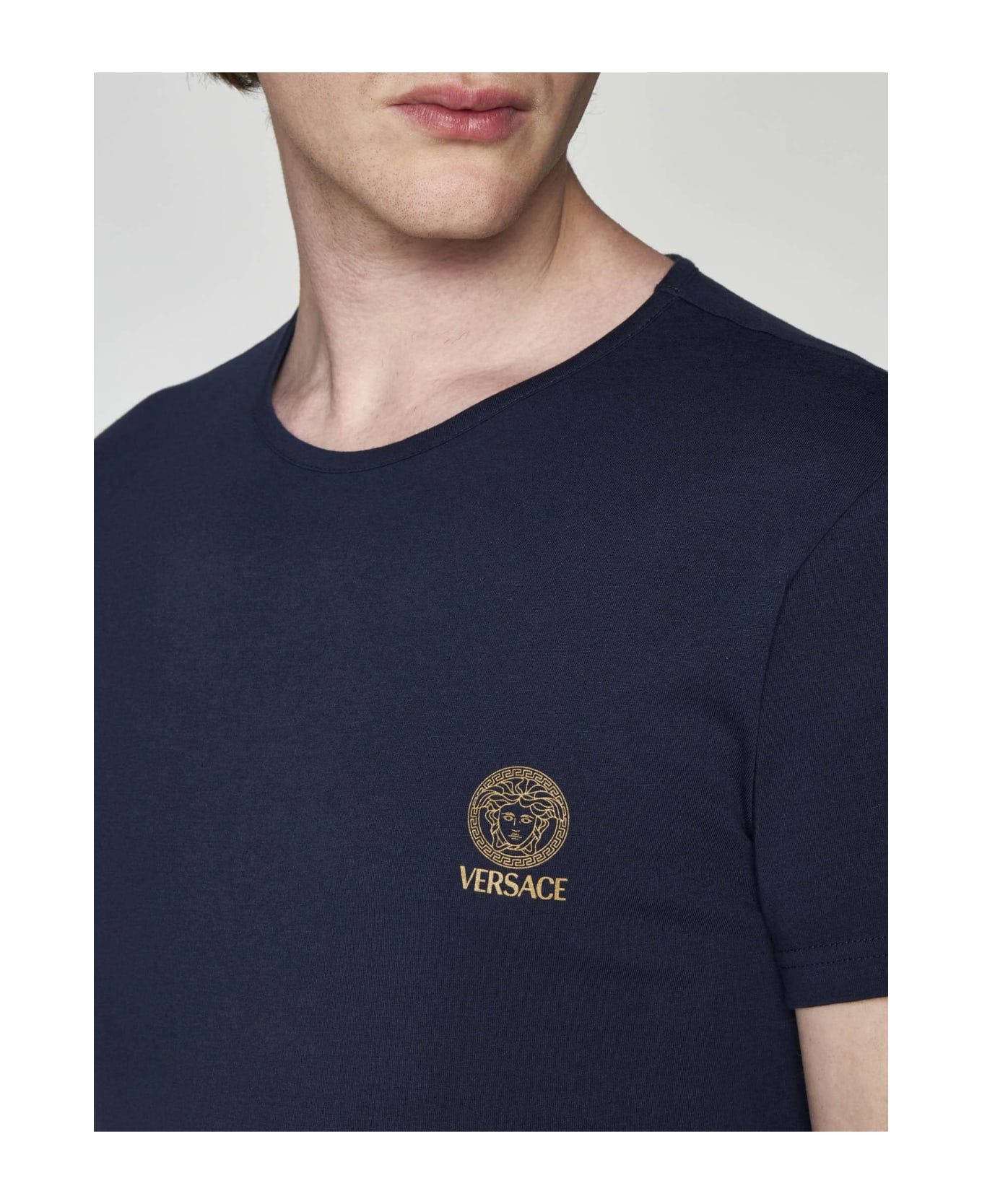 Versace Logo Cotton T-shirt - BLUE