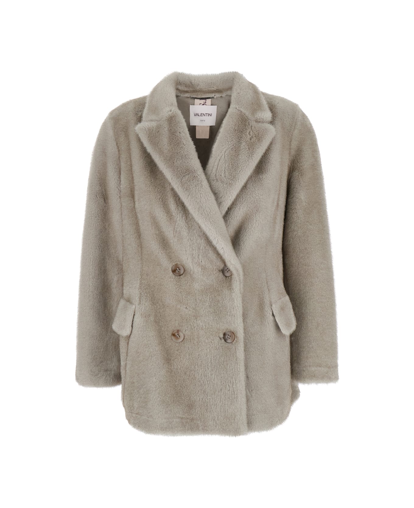 Valentini 1972 Grey Double-breasted Jacket With Notched Revers In Ecofur Woman - Grey