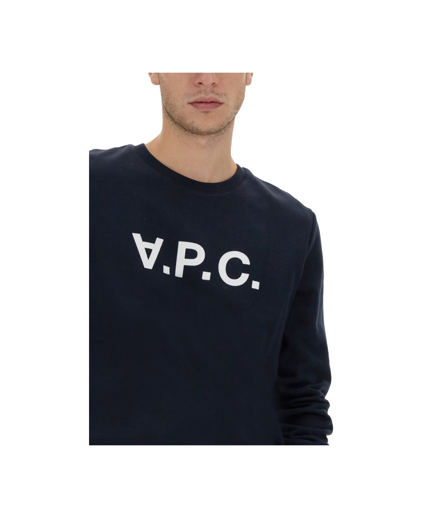A.P.C. Flocked Logo Print Crewneck Sweatshirt - BLUE