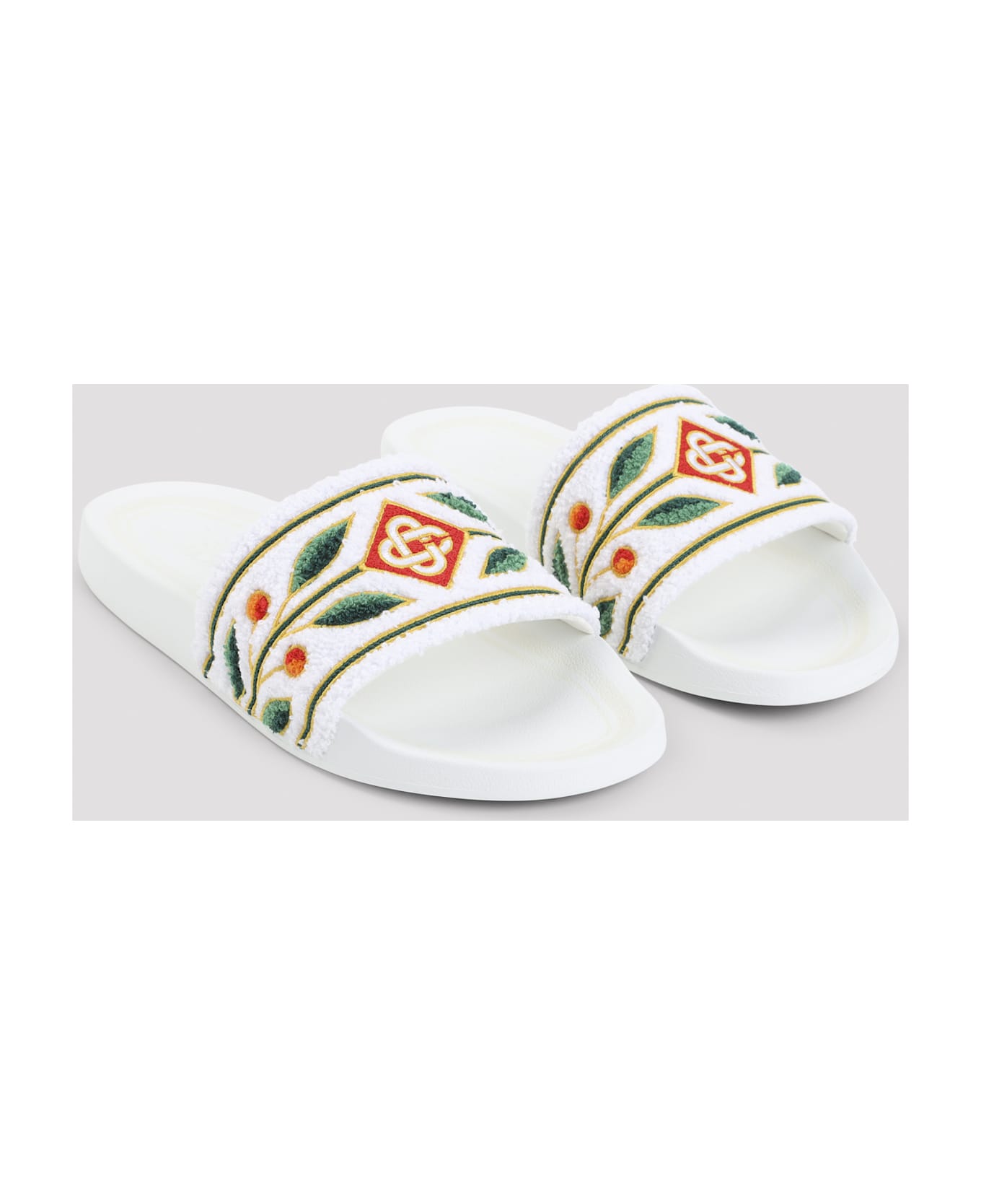 Casablanca Embroidered Terry Sandals - White