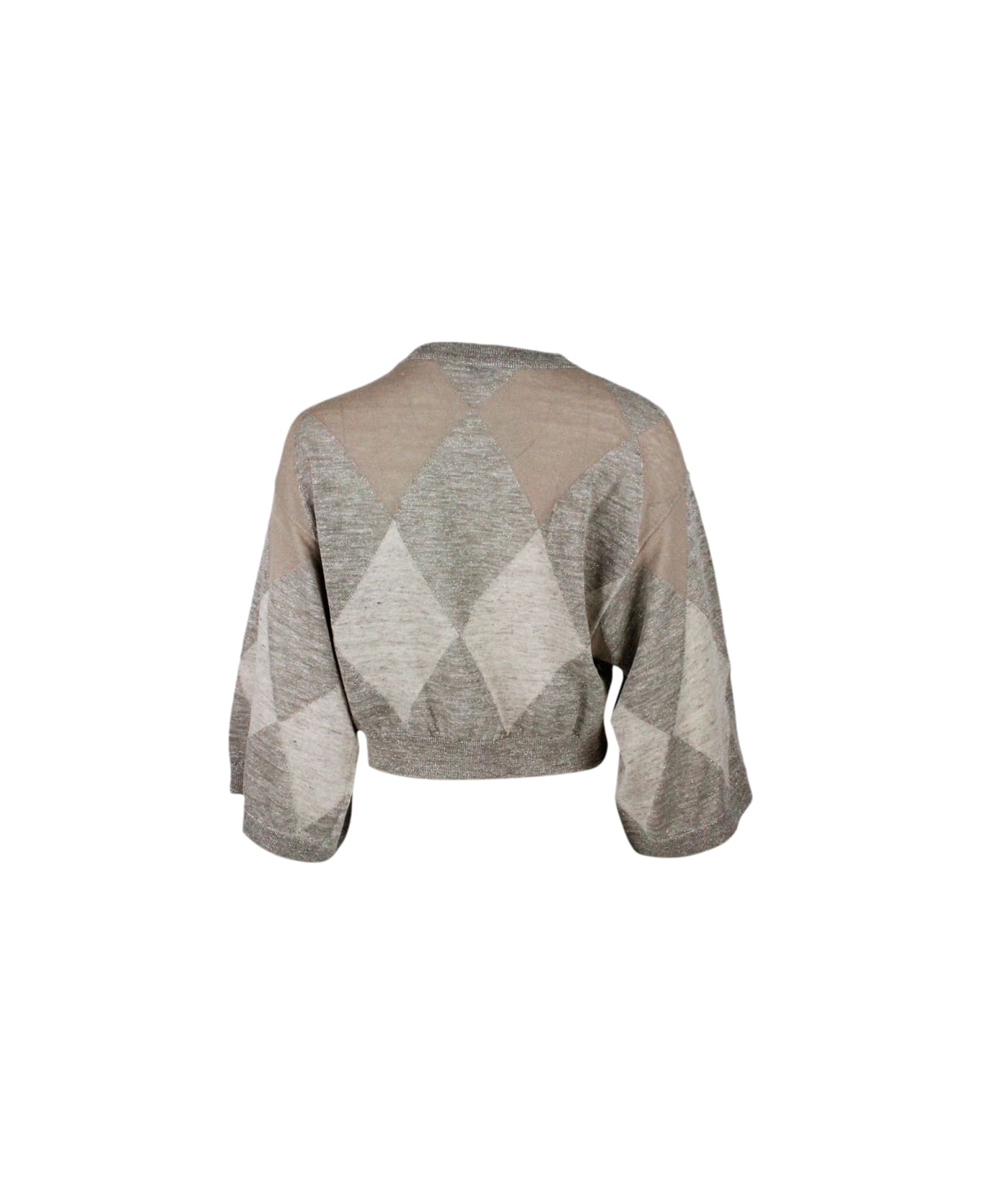 Brunello Cucinelli Round Neck Sweater With Diamond - Beige