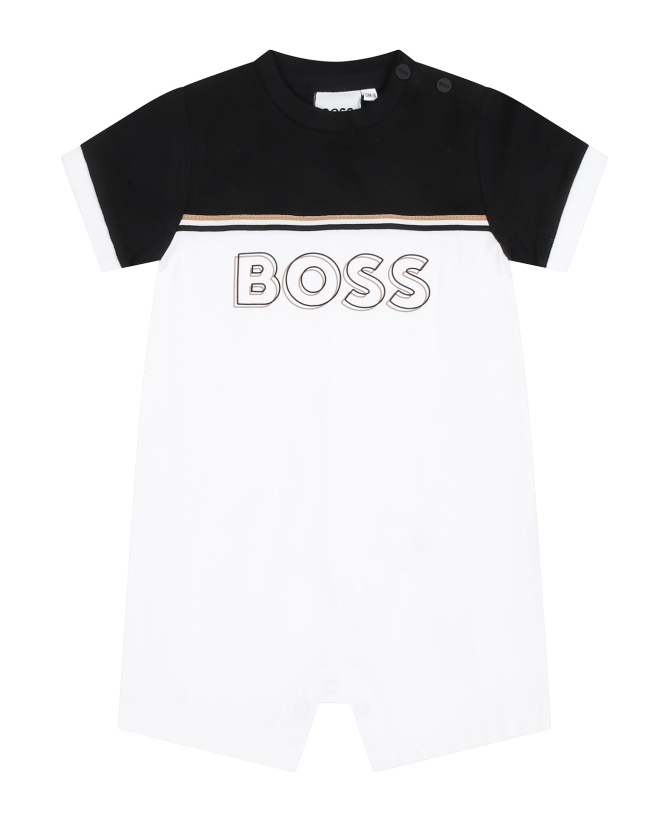 Hugo Boss White Romper For Baby Boy Wih Logo - White ボディスーツ＆セットアップ