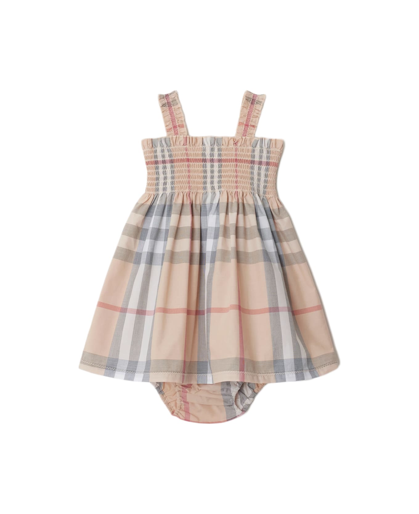Burberry Bloomer Check Cotton Dress And Shorts - Pale stone