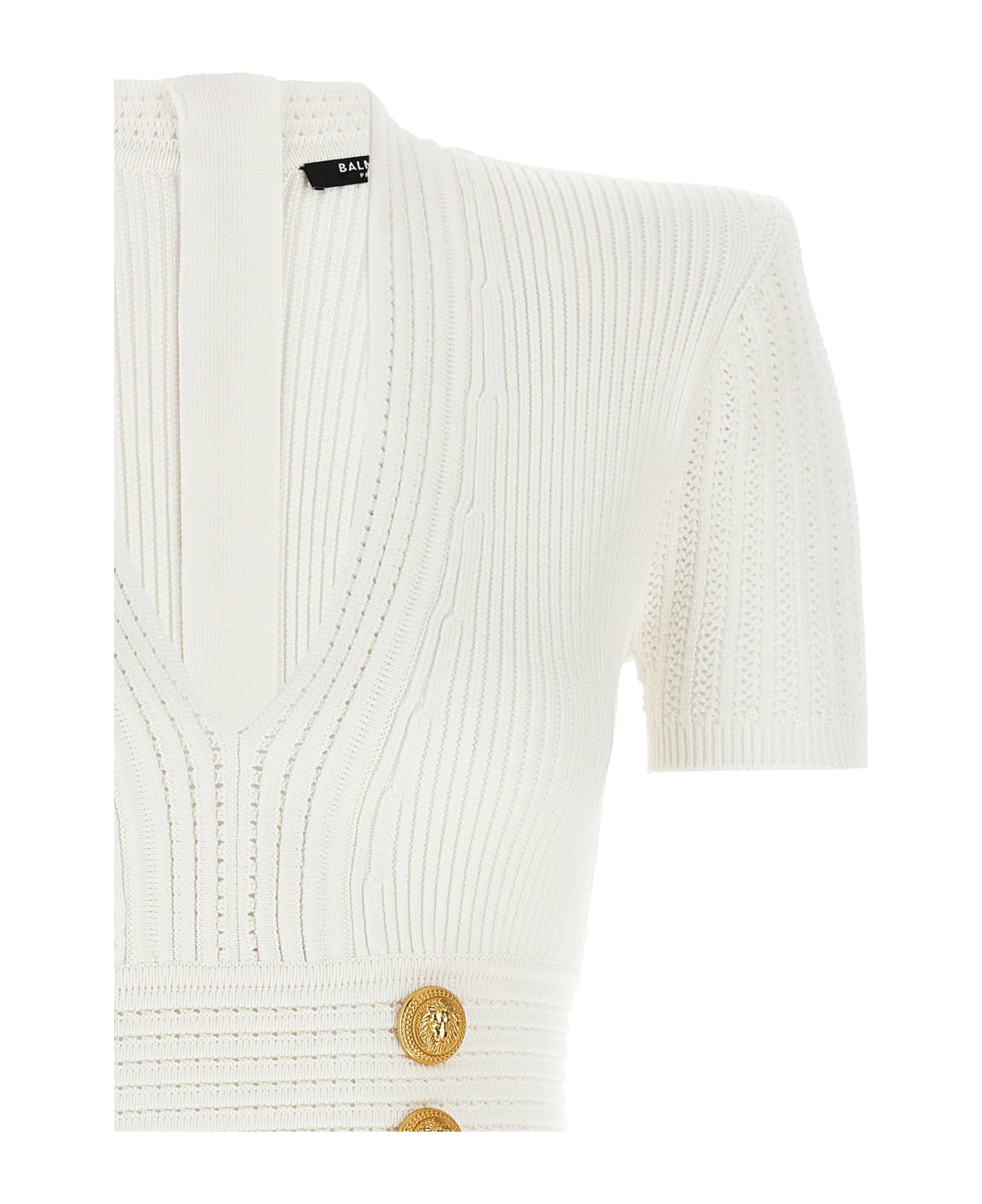 Balmain Logo Button Dress - White