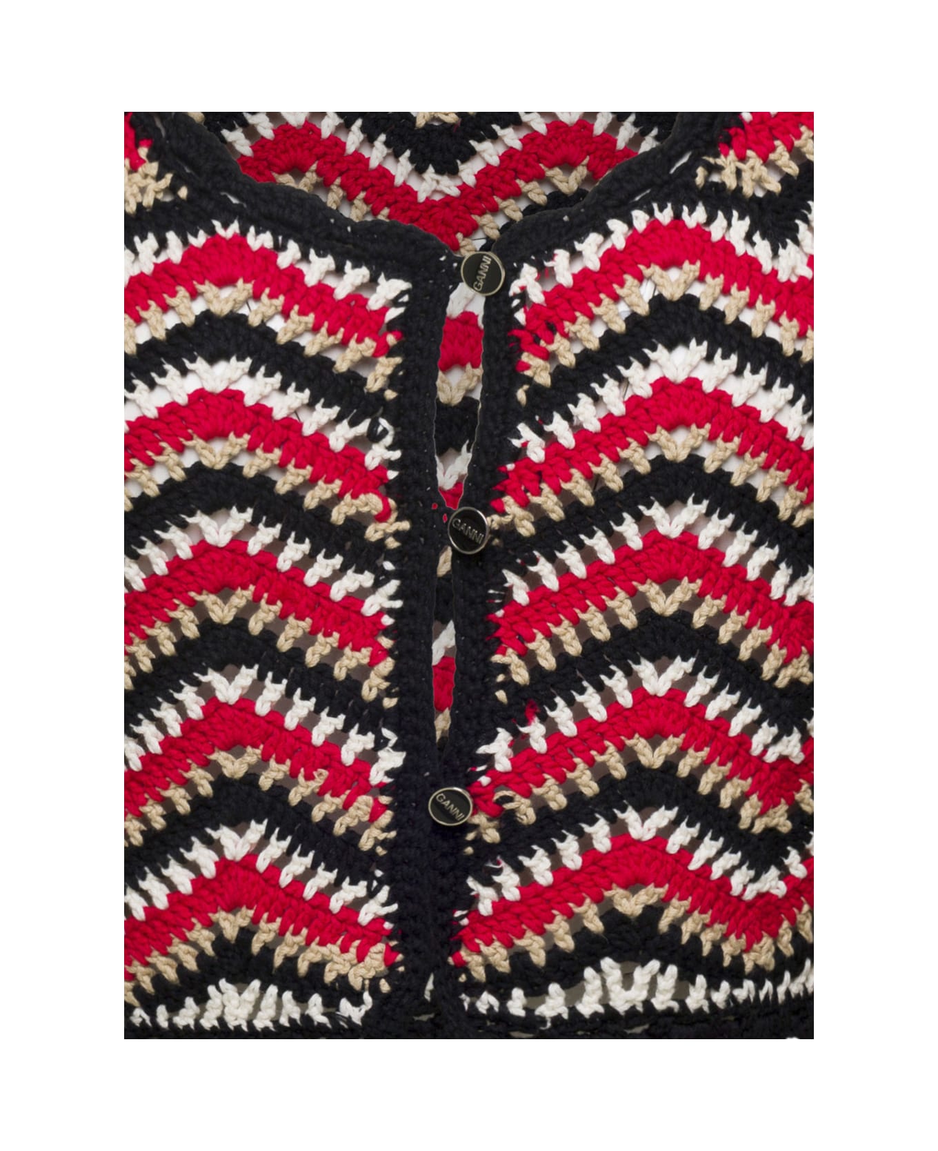 Ganni Red Crochet Cardigan In Organic Cotton Woman - Red