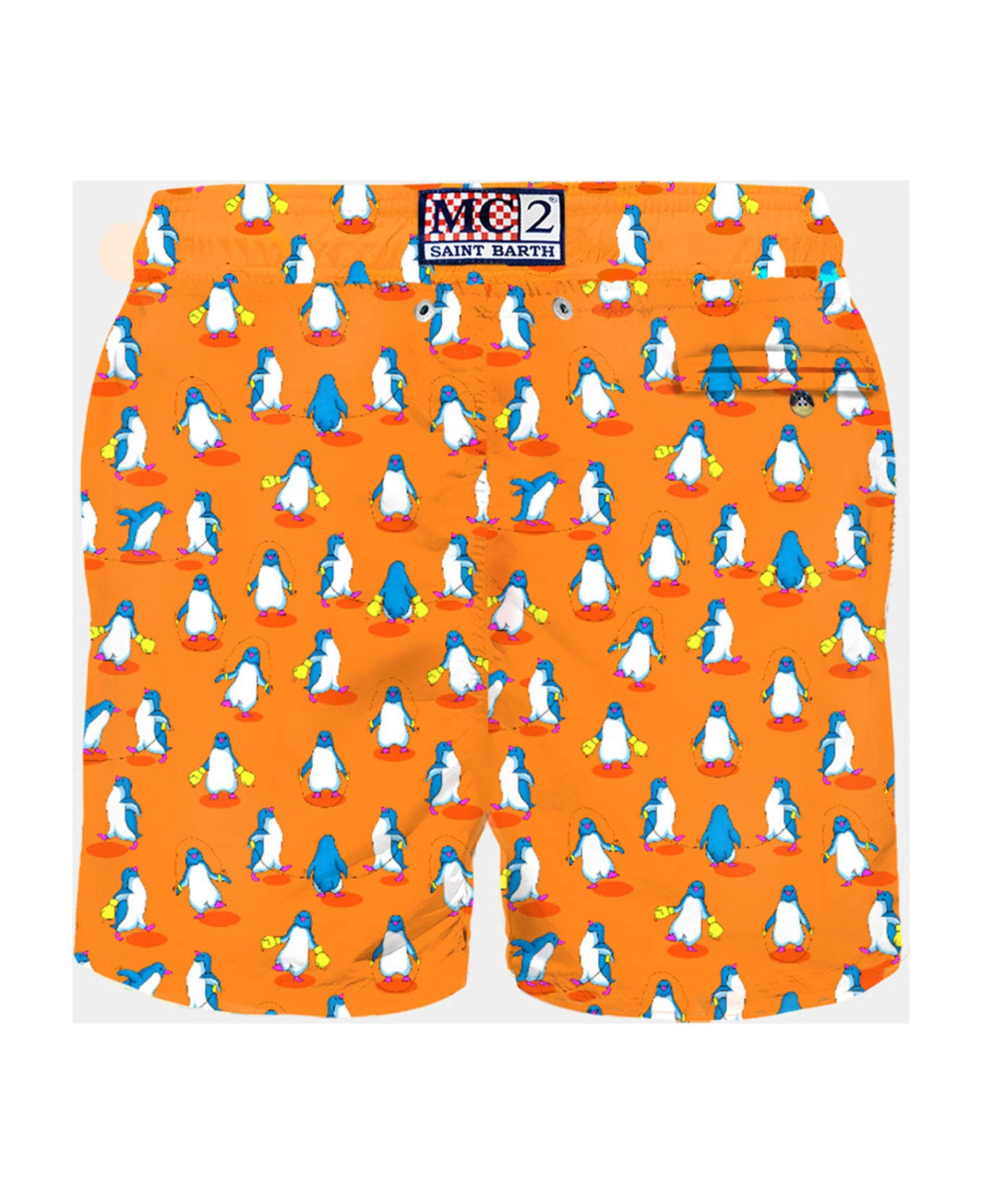 MC2 Saint Barth Man Light Fabric Swim Shorts With Penguins Print - ORANGE