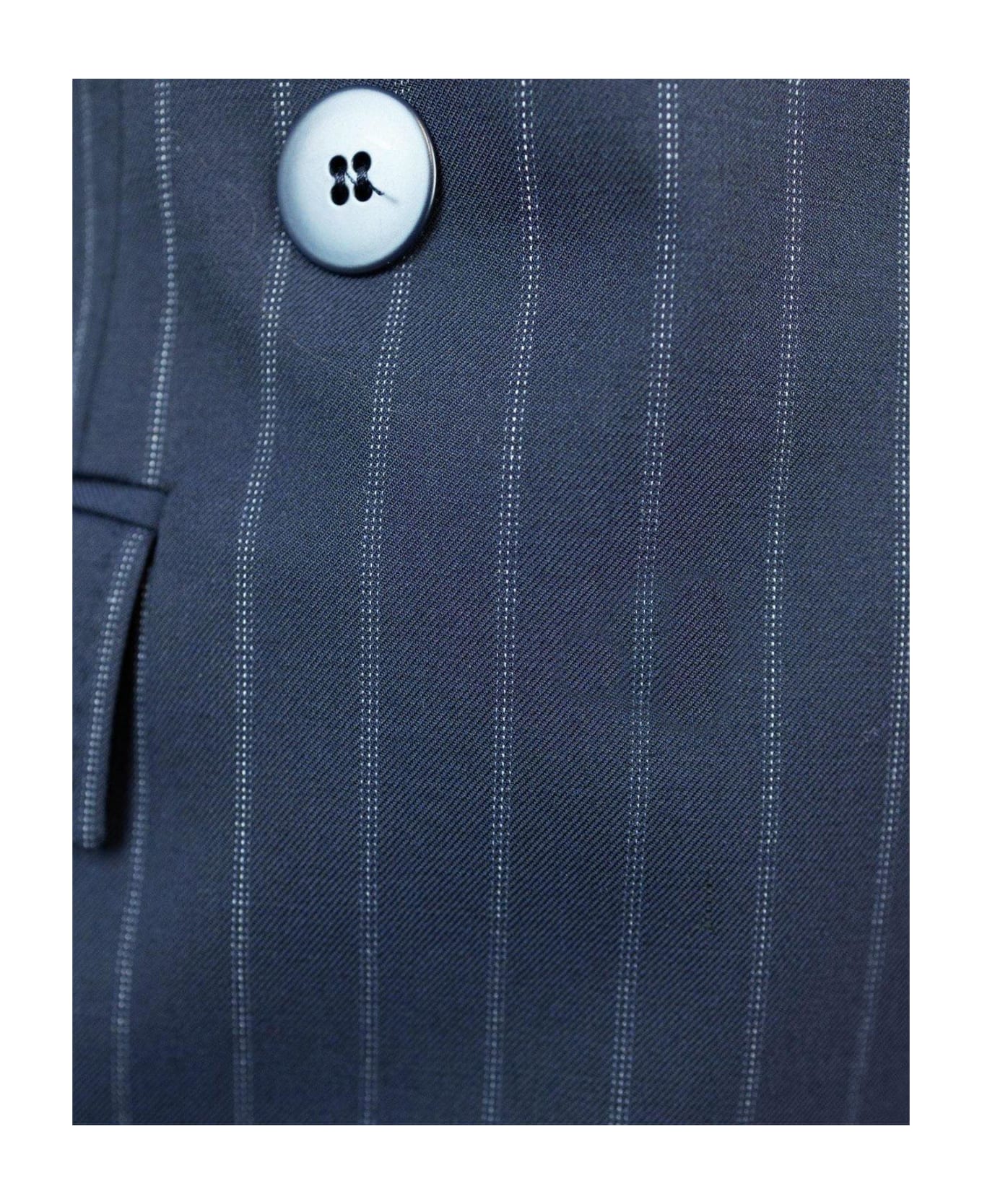 Max Mara Studio Sella Wool Pinstripe Blazer - Blue