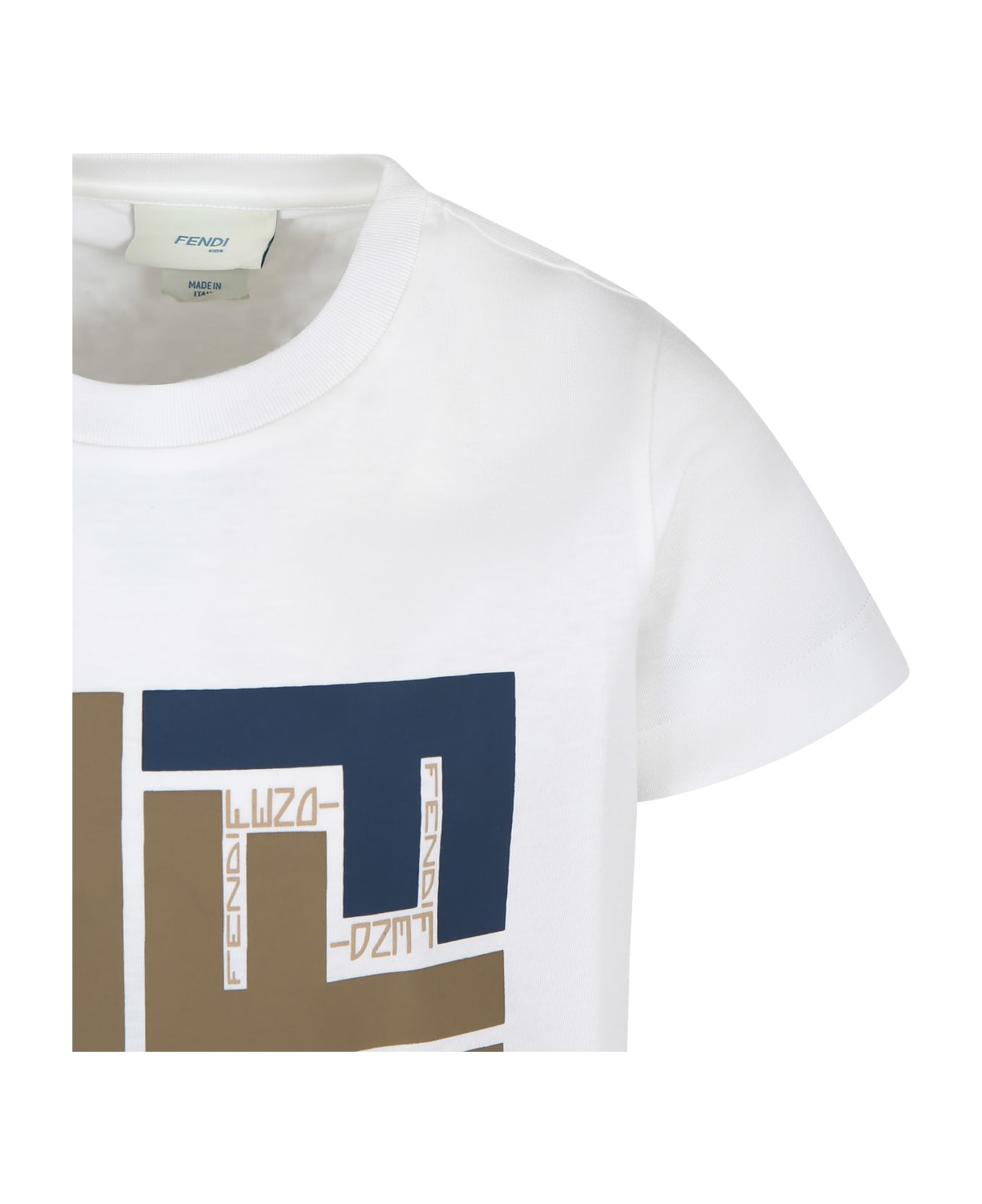 Fendi White T-shirt For Kids With Iconic Ff - Gesso/fillirea Tシャツ＆ポロシャツ