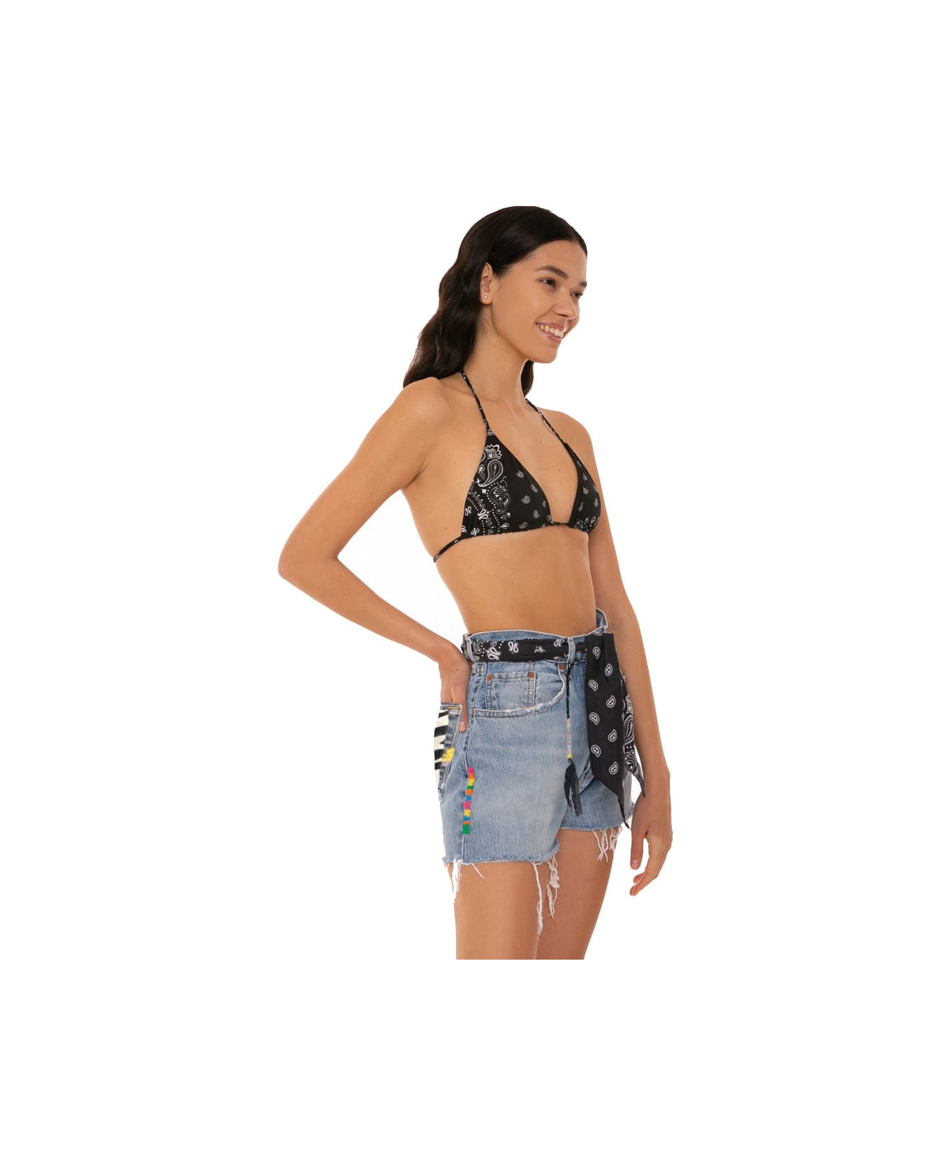 MC2 Saint Barth Woman Upcycled Denim Shorts With Embroidery - BLUE