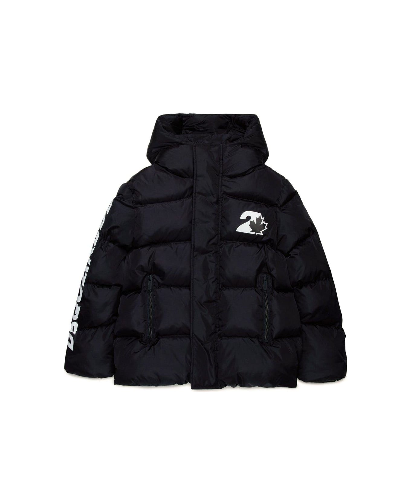 Dsquared2 Logo Printed Hooded Down Jacket - Black