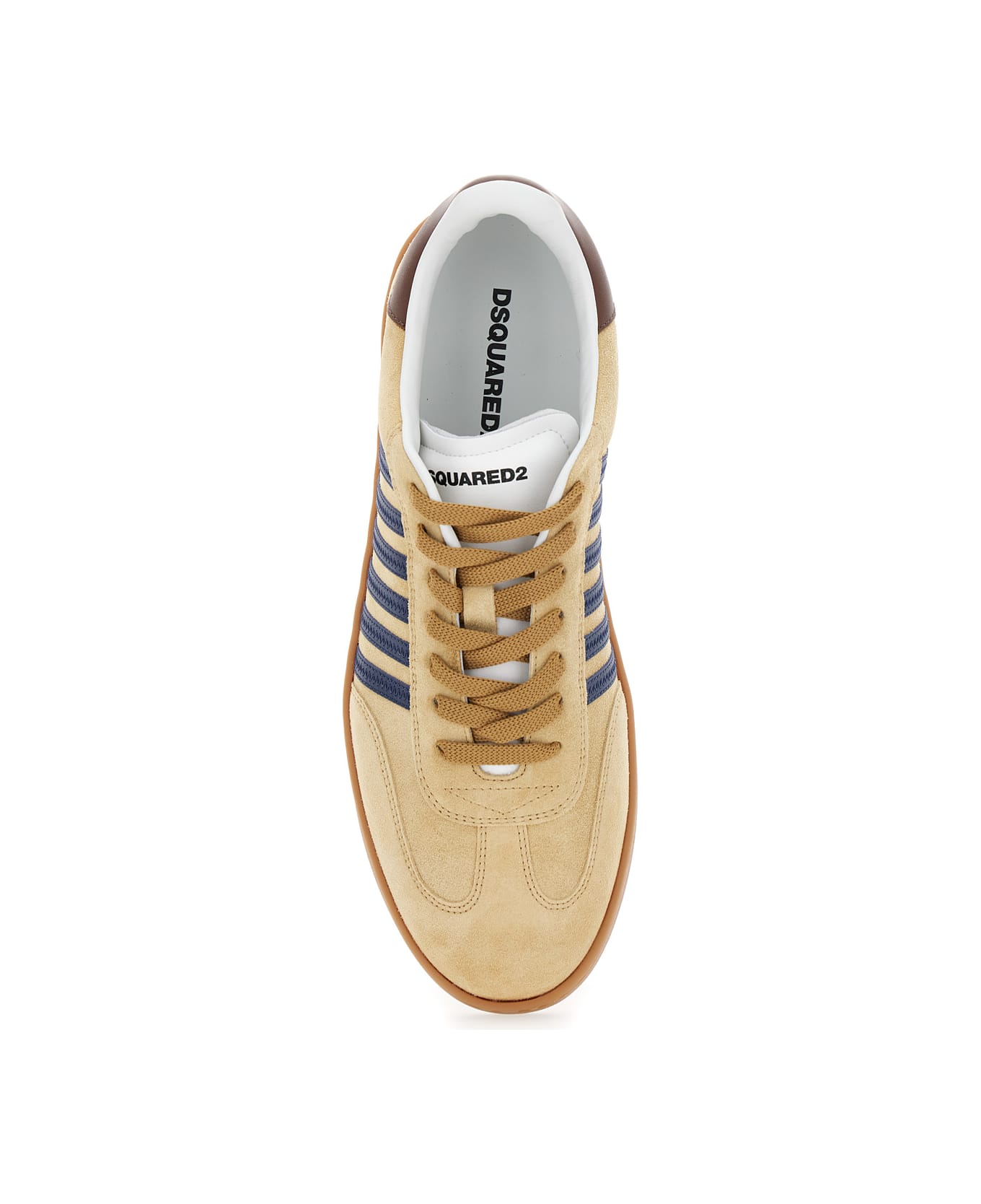 Dsquared2 Brown Low Top Sneakers With Logo Lettering On The Tongue And Striped Detail On The Side In Leather And Suede Man - Beige