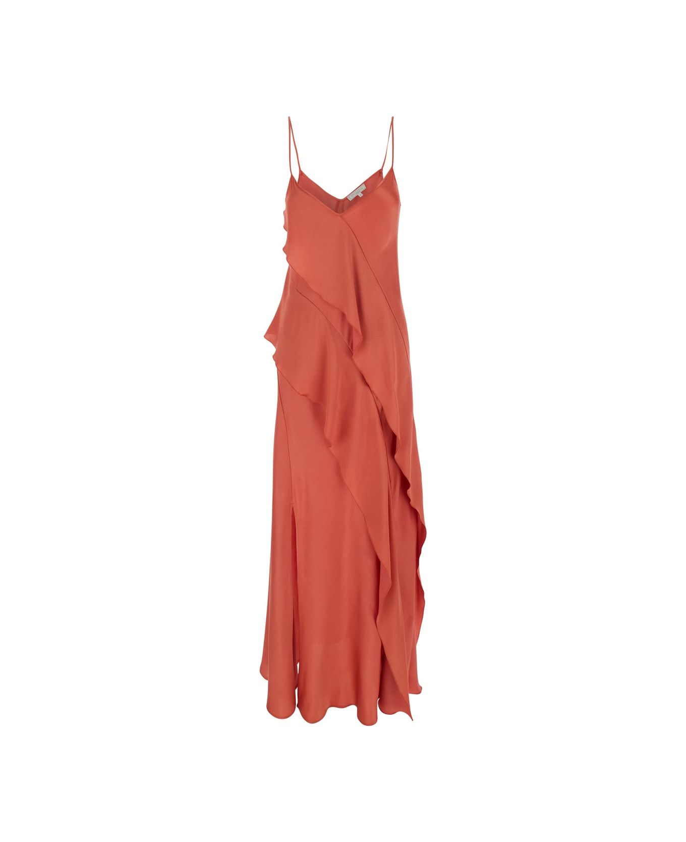 Antonelli 
luisiana
 Red Dress With Spaghetti Straps And Front Ruffle In Satin Woman - Red