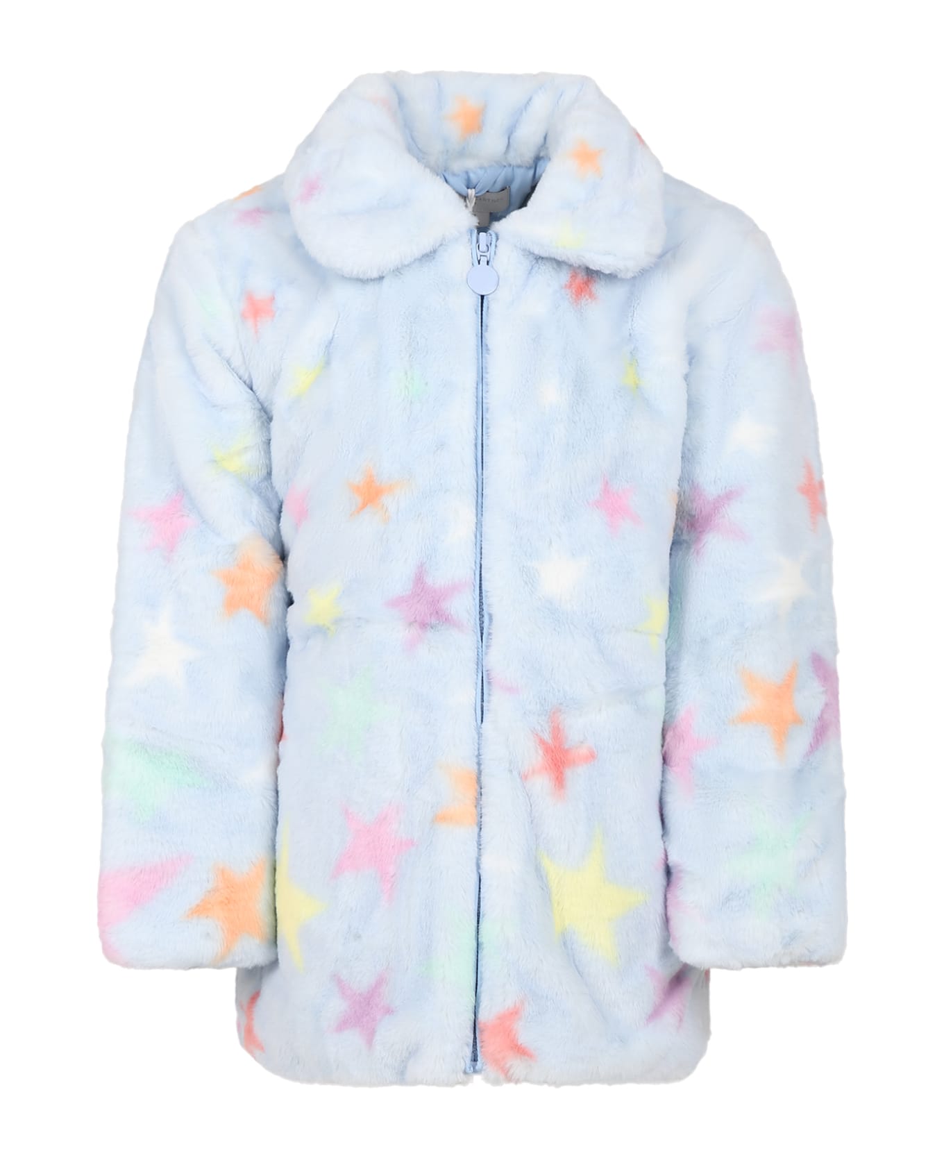 Stella McCartney Kids Light Blue Coat For Girl With Stars - Light Blue