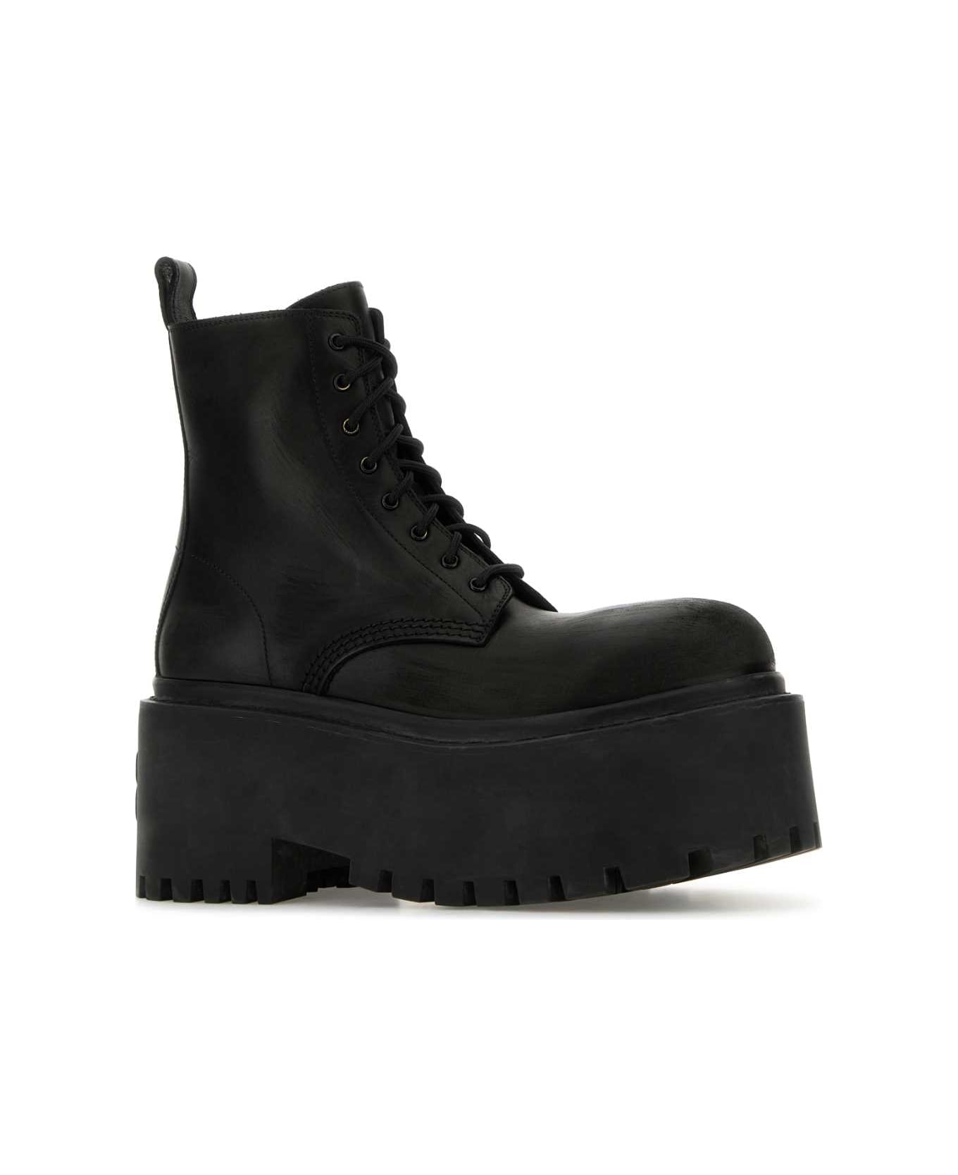 Balenciaga Black Leather Strike Ankle Boots - Black