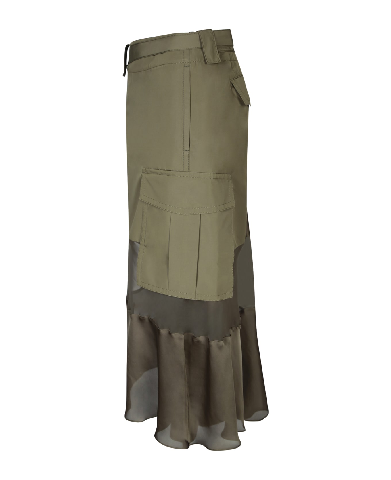 Sacai Kaki Fabric Combo Midi Skirt - Green