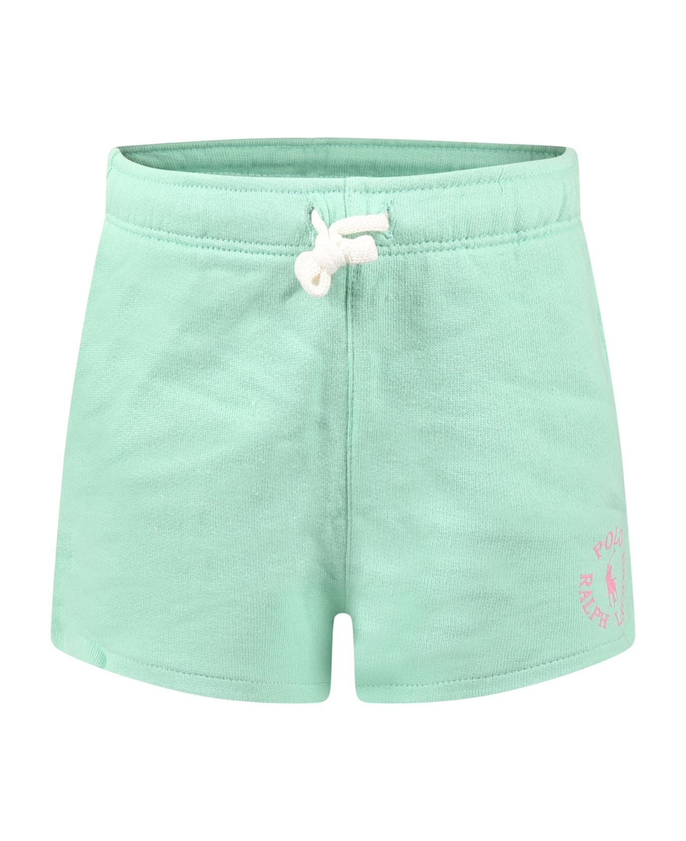 Ralph Lauren Green Shorts For Girl With Logo And Iconic Horse - Green