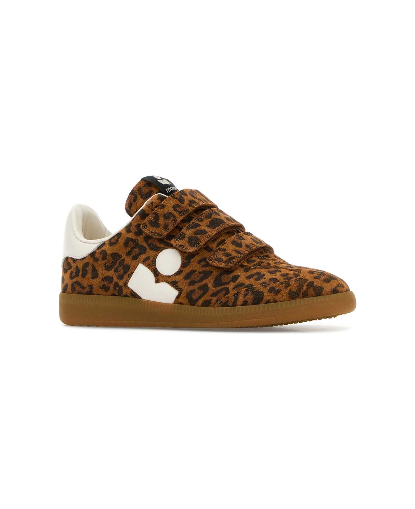 Isabel Marant Printed Suede Sneakers - LEOPARDECRU