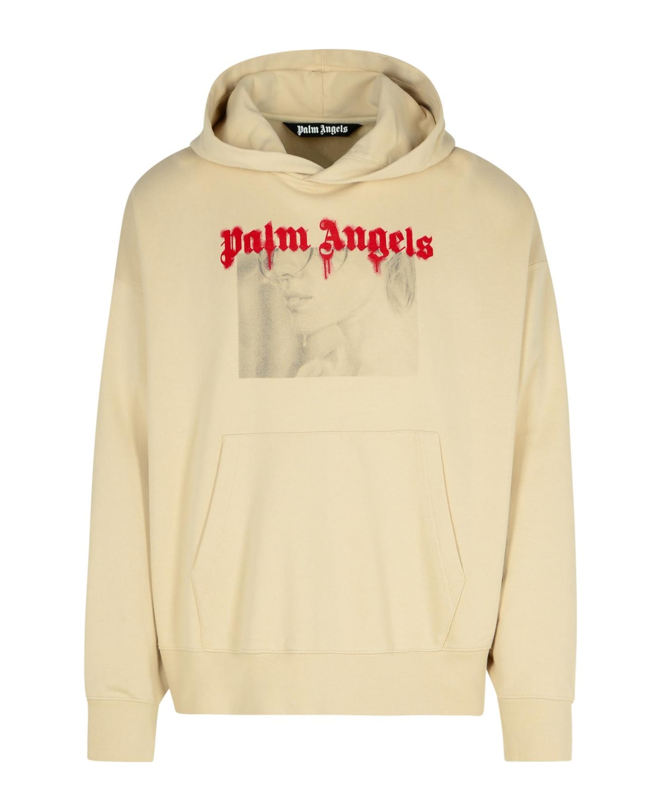 Palm Angels 'portrait' Beige Cotton Sweatshirt - LIGHT BEIGE DARK