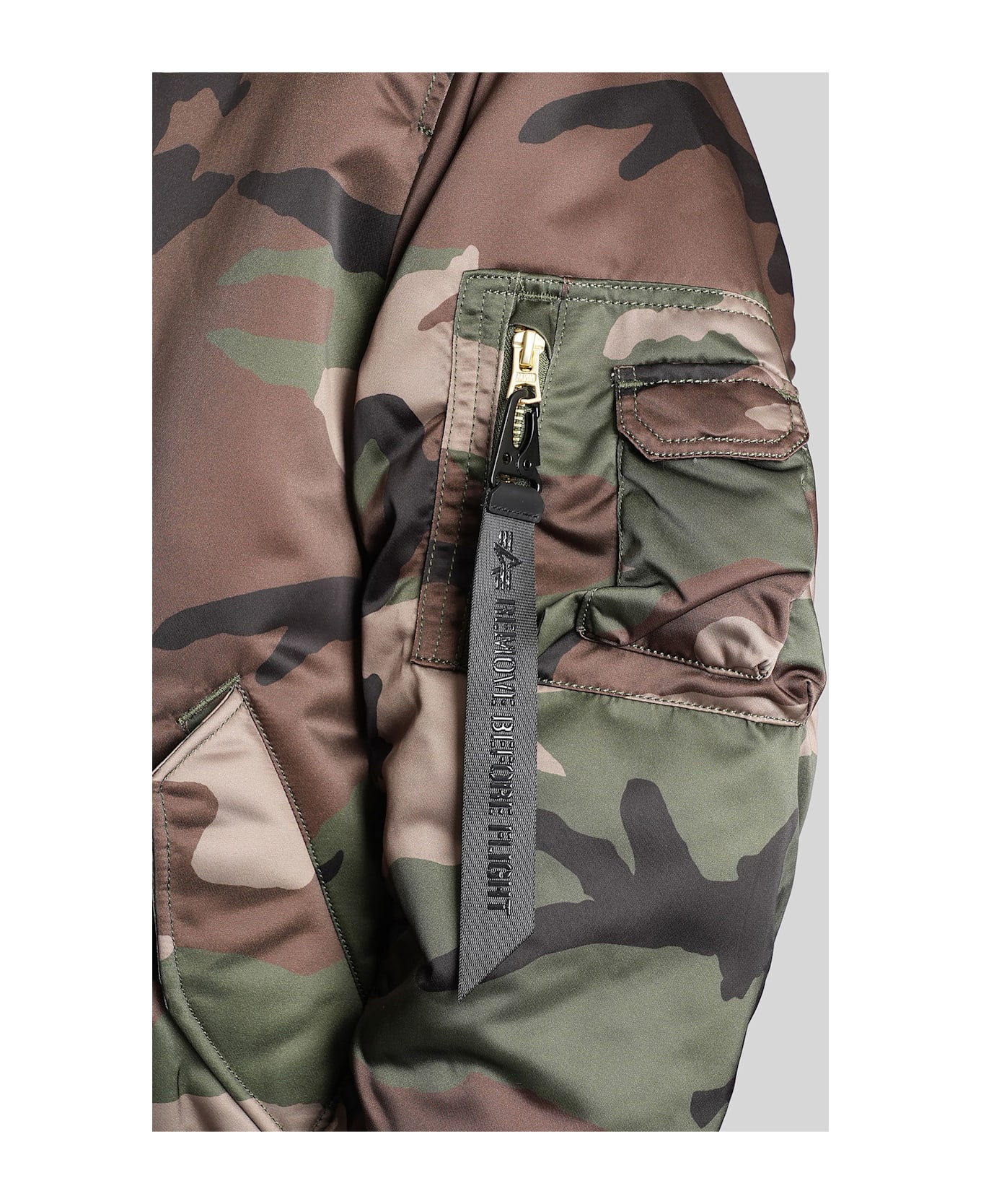Alpha Industries Ma-1 Bomber Jacket In Camouflage Nylon - Green