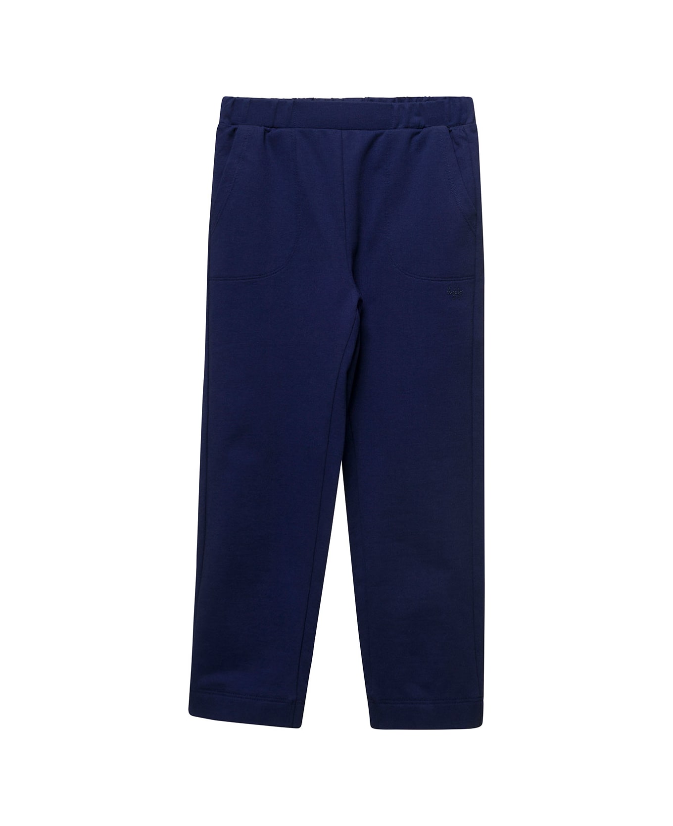 Il Gufo Blue Trousers With Elastic Waistband And Logo In Cotton Girl - Blu