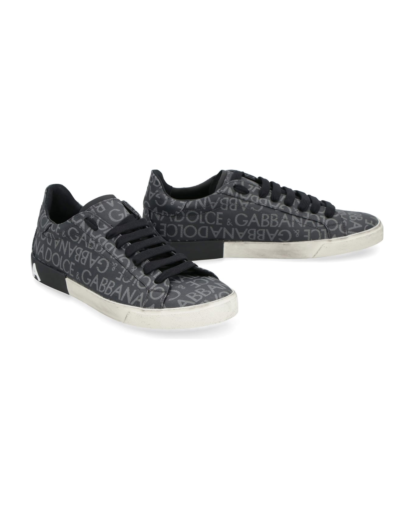 Dolce & Gabbana Portofino Leather And Fabric Low-top Sneakers - black